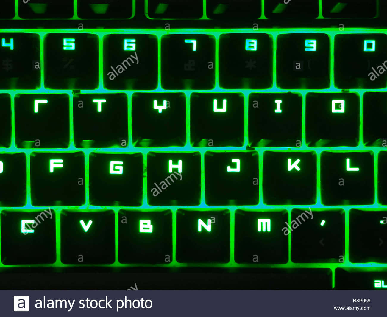 green glowing keyboard, black gaming keyboard, vibrant green backlighting, HD Desktop Wallpaper