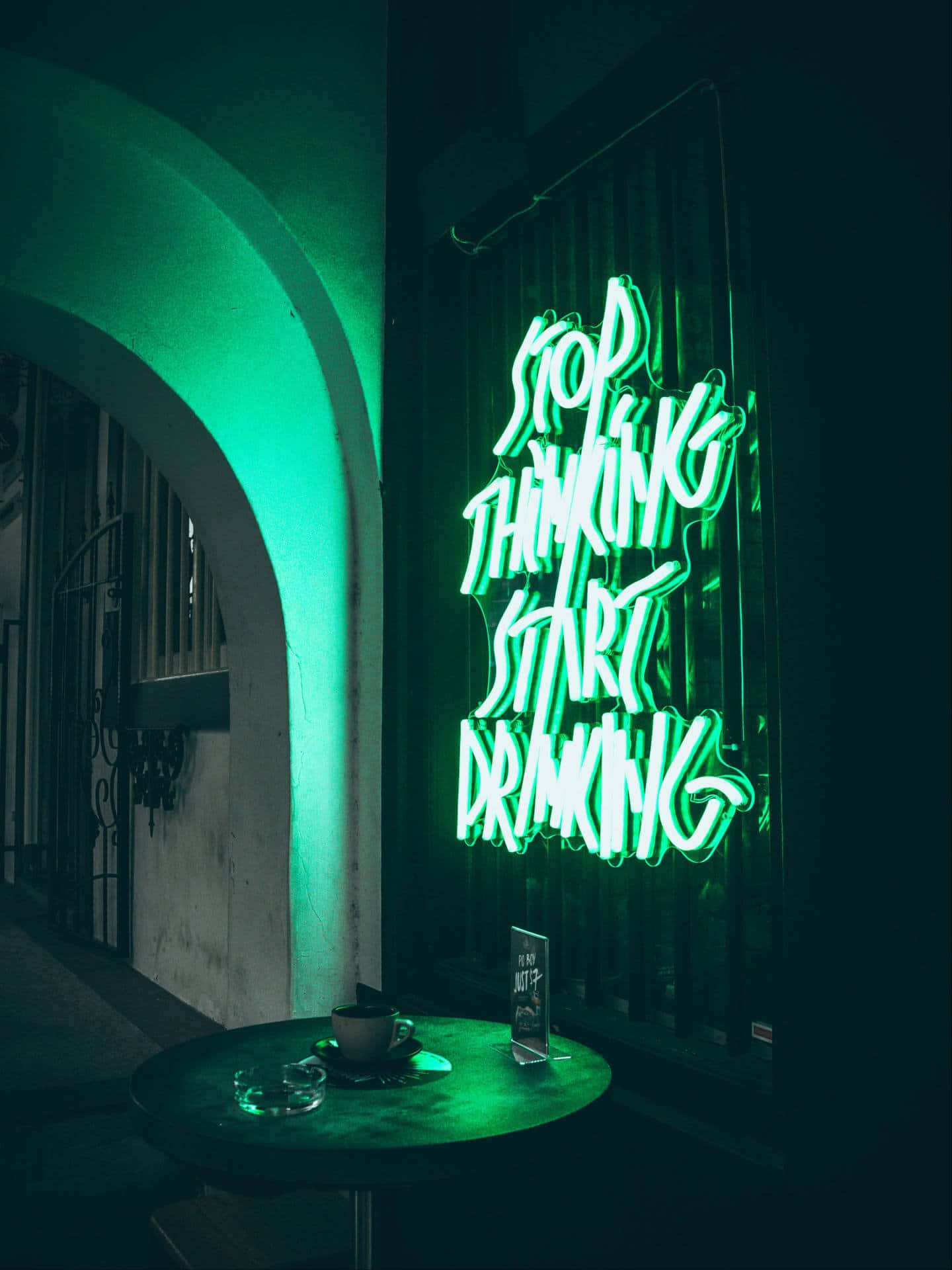 Green LED, glowing green neon sign, dim alleyway, Full HD Phone Wallpaper