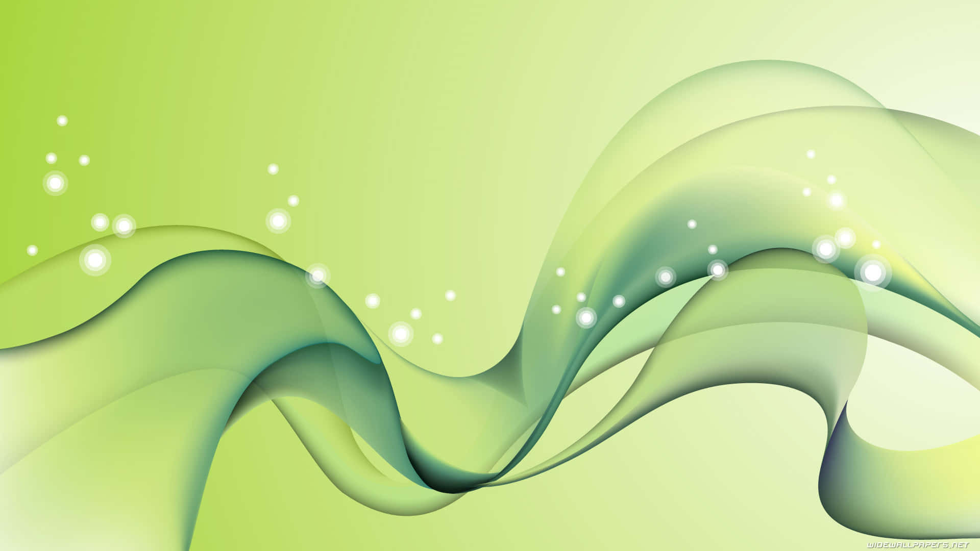 Green Led, green waves, glowing white orbs, Full HD Desktop Wallpaper