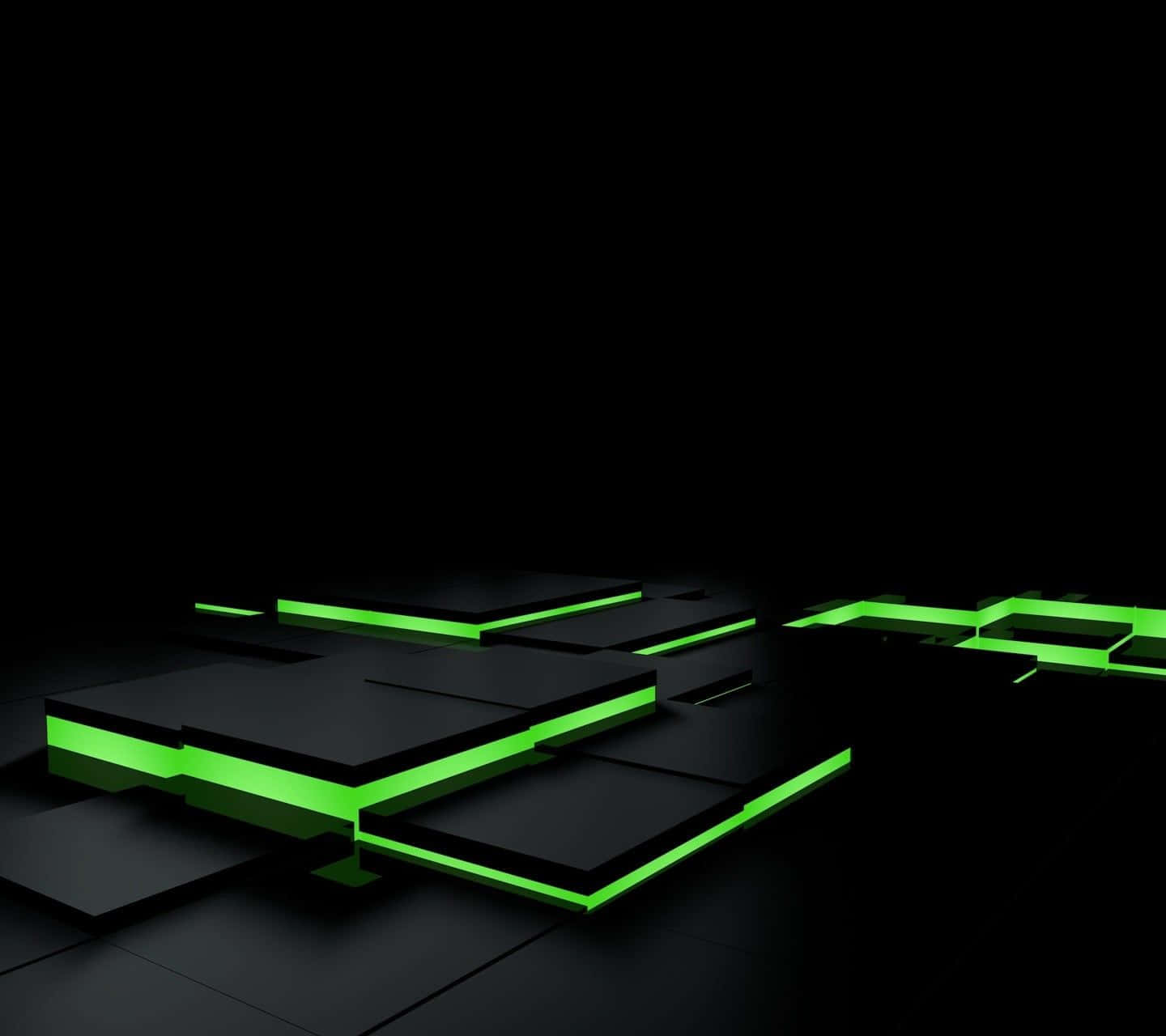 green lights, glowing green edges, black background, HD Desktop Wallpaper