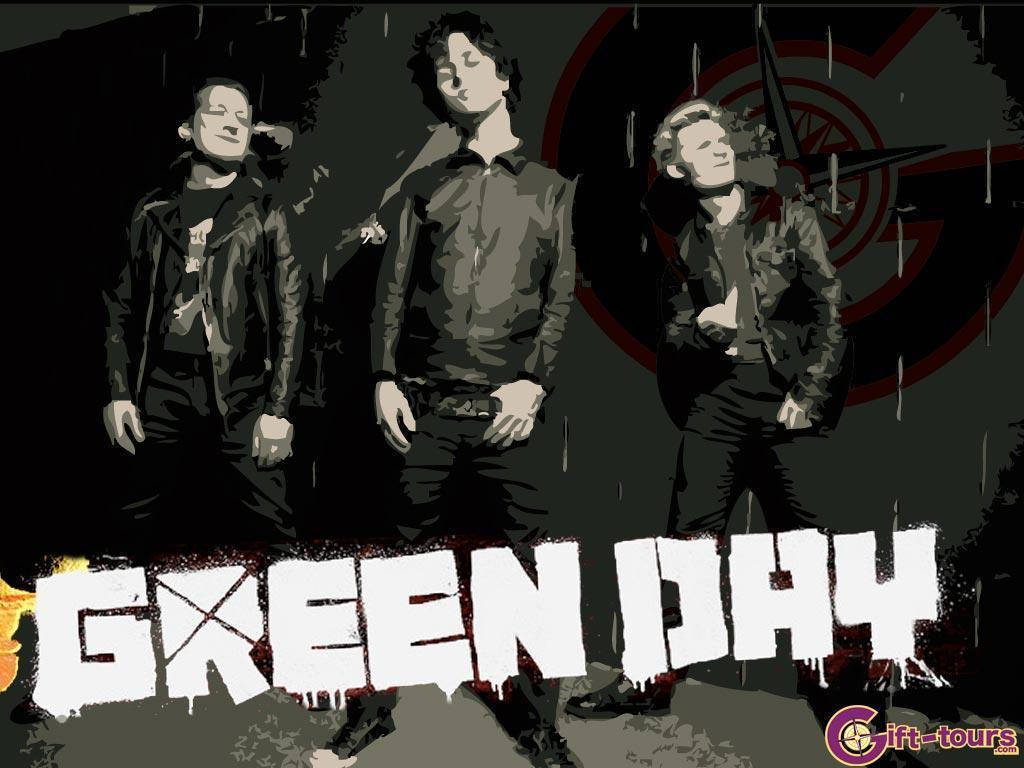 Green Day, vector art, rain, SD Desktop Wallpaper