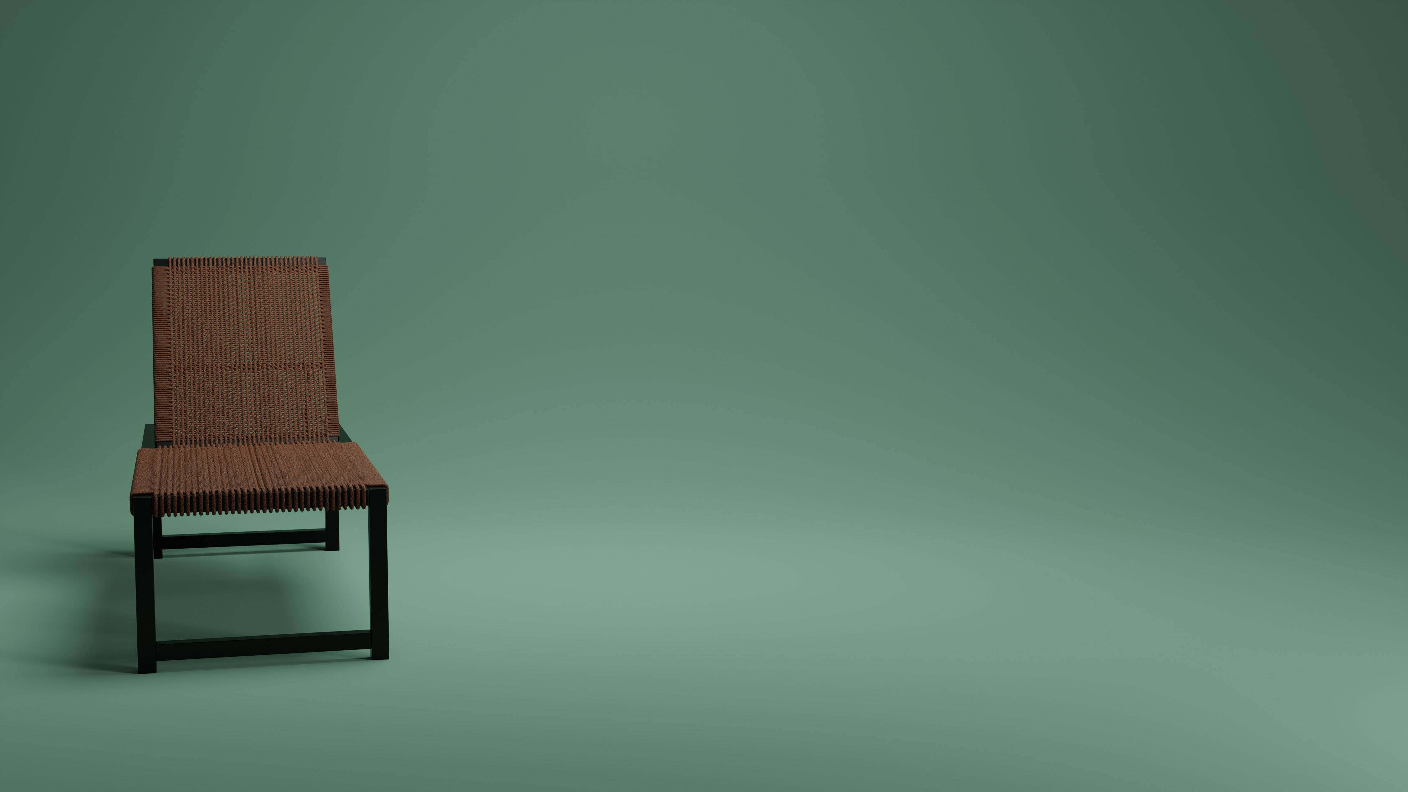 minimalist woven chair, dark frame, gradient teal studio backdrop, 4K Desktop Wallpaper