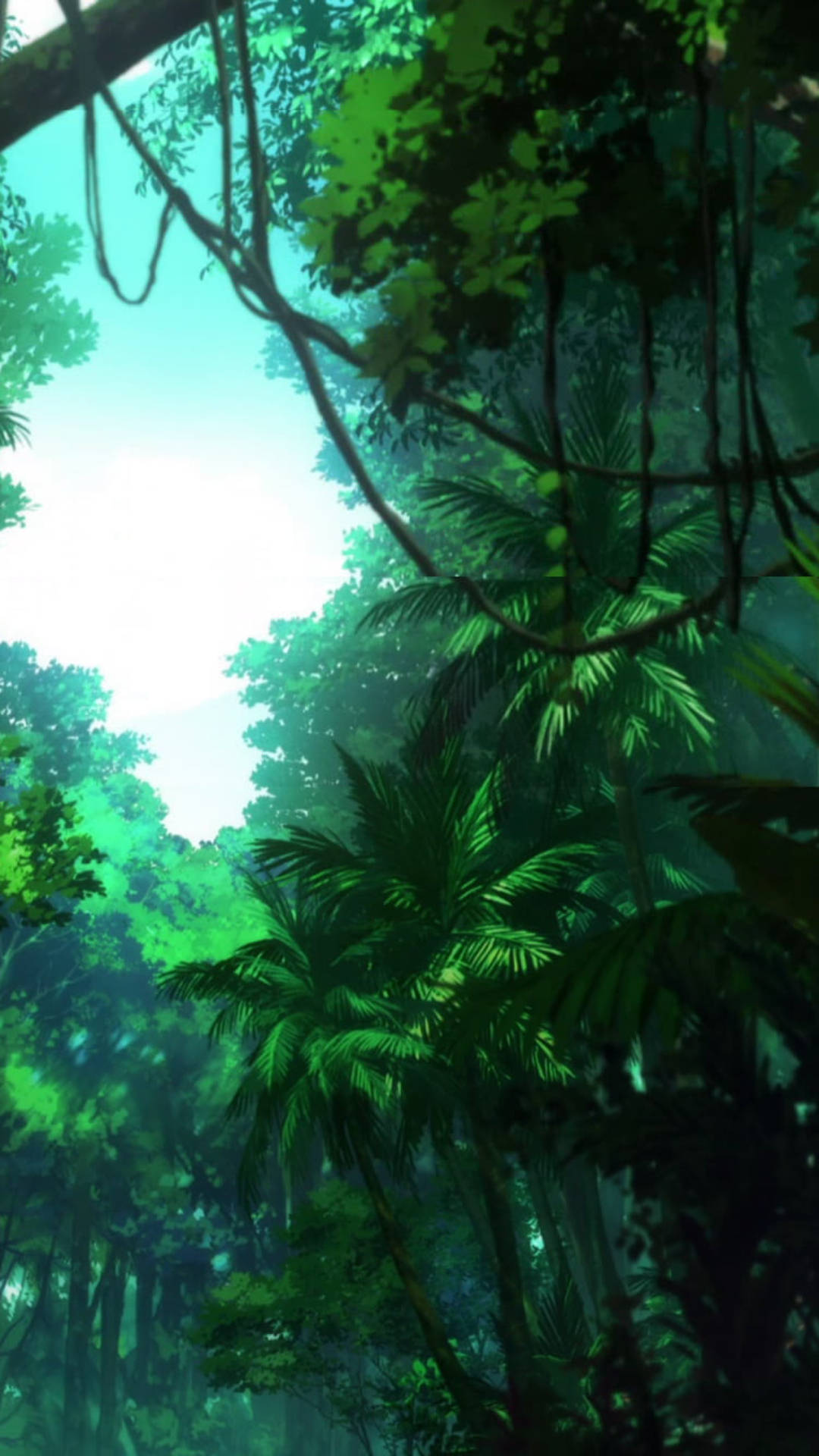 green jungle, emerald jungle canopy, towering palm trees, Full HD Phone Wallpaper