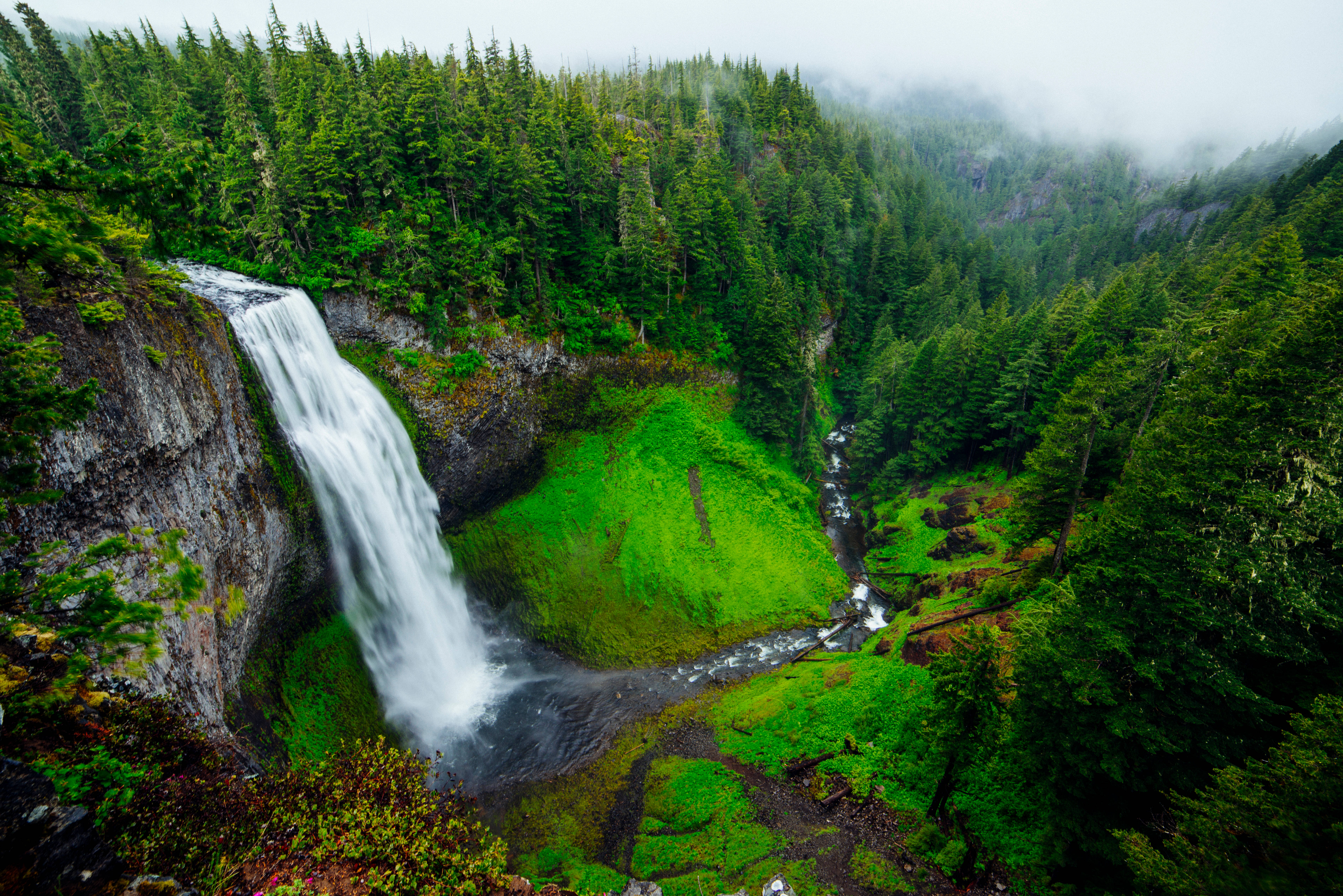 aerial green nature photo, waterfall, lush green forest valley, 5K Desktop Wallpaper