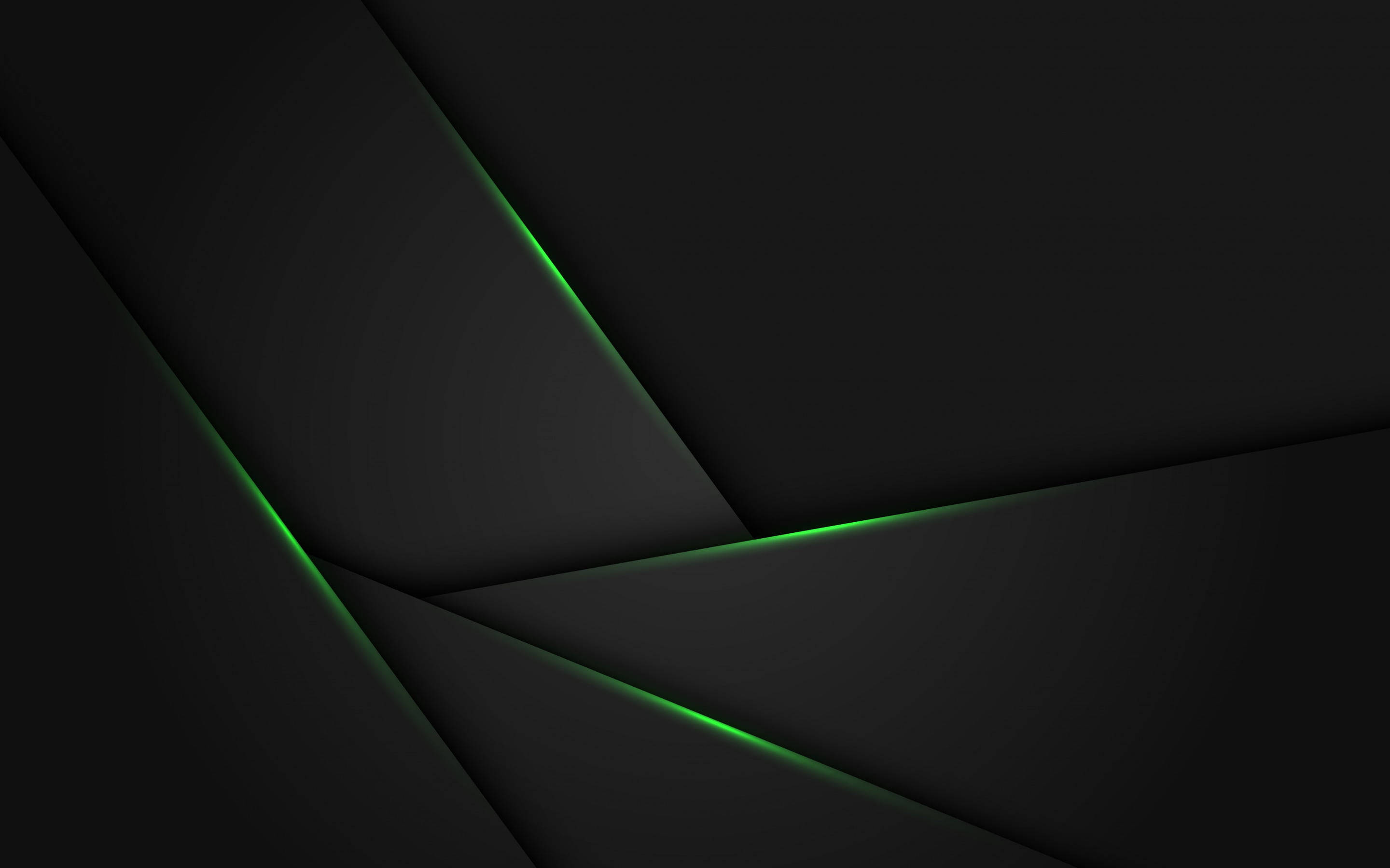 black and green shapes, glowing green edges, dark geometric planes, 2K Desktop Wallpaper