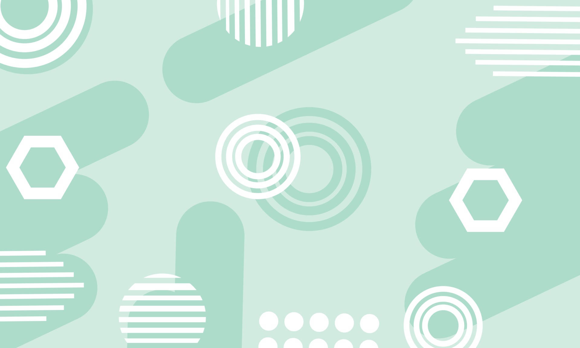 pastel green, soft mint green, white geometric shapes, Full HD Desktop Wallpaper