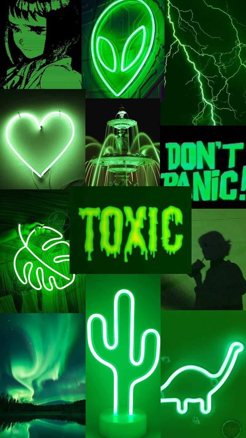 green neon, alien heads, hearts, HD Phone Wallpaper