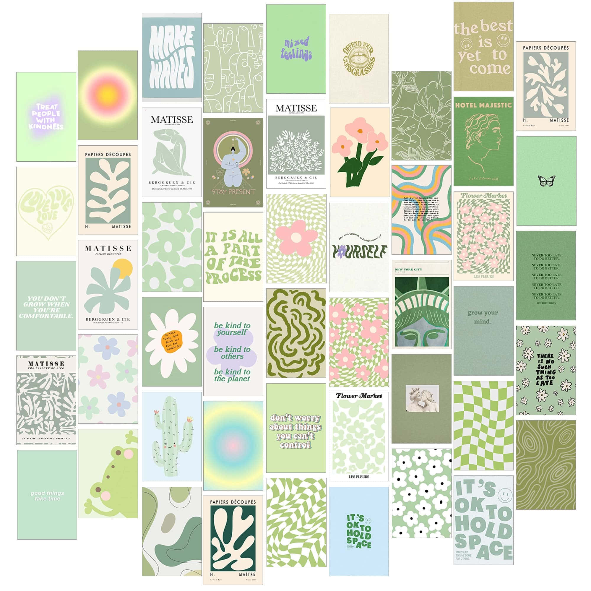 pastel green, pink, illustrated cards, Full HD Desktop Wallpaper
