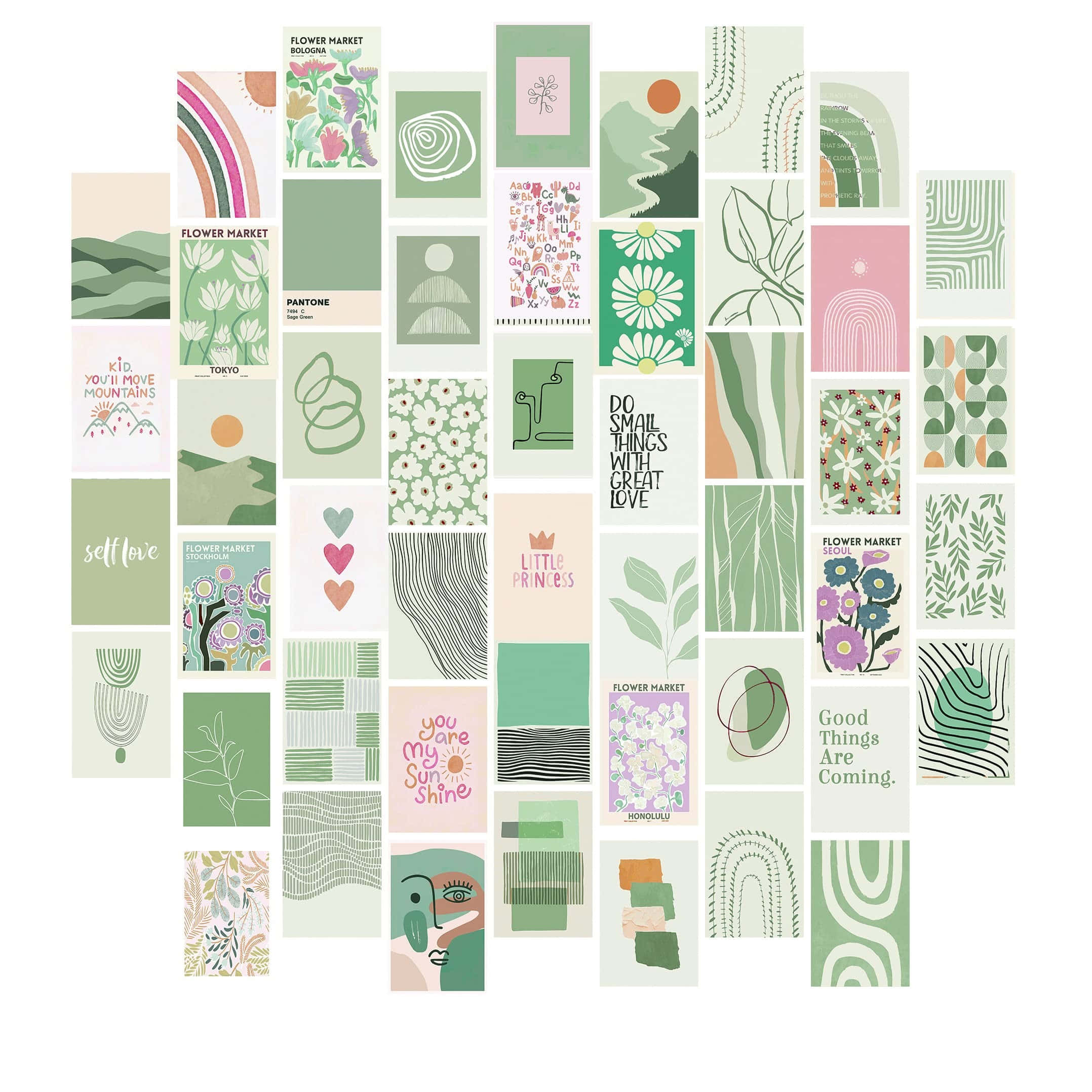 Green Preppy, pastel green, pink, Full HD Desktop Wallpaper
