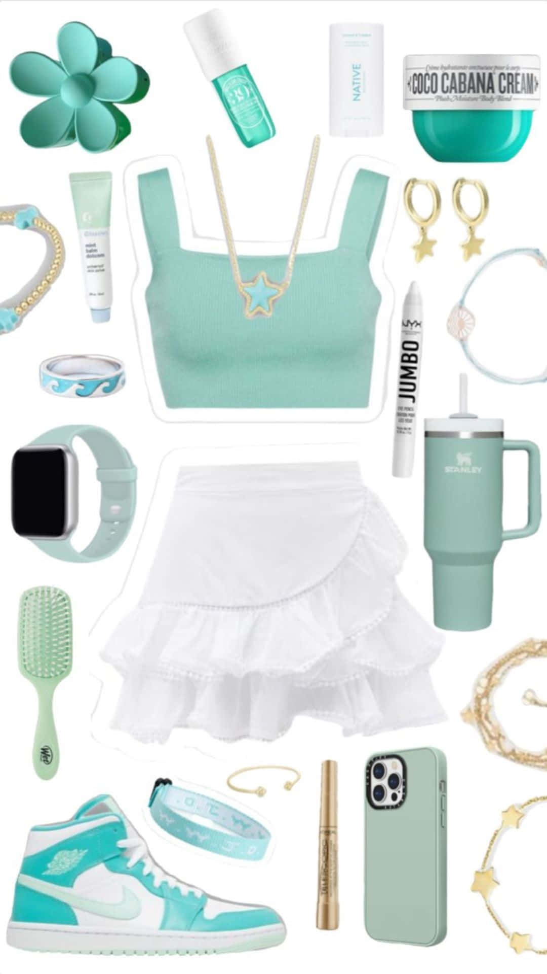 mint green, white, flat lay, Full HD Phone Wallpaper