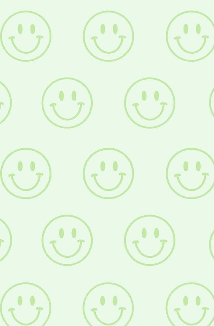 green smiley face pattern, soft mint green, repeating pattern, SD Phone Wallpaper
