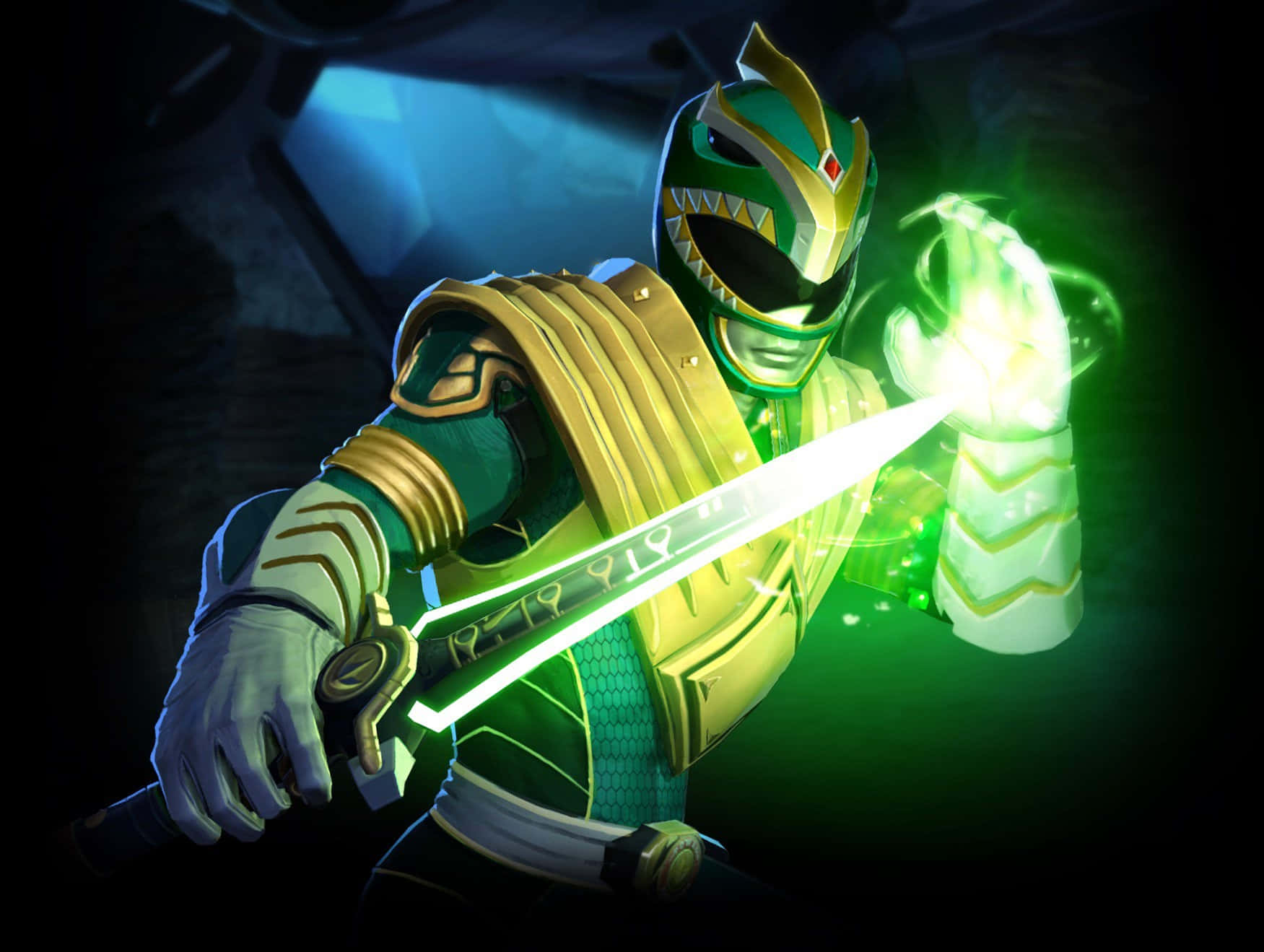 Green Ranger, glowing sword, energy blast, HD Desktop Wallpaper