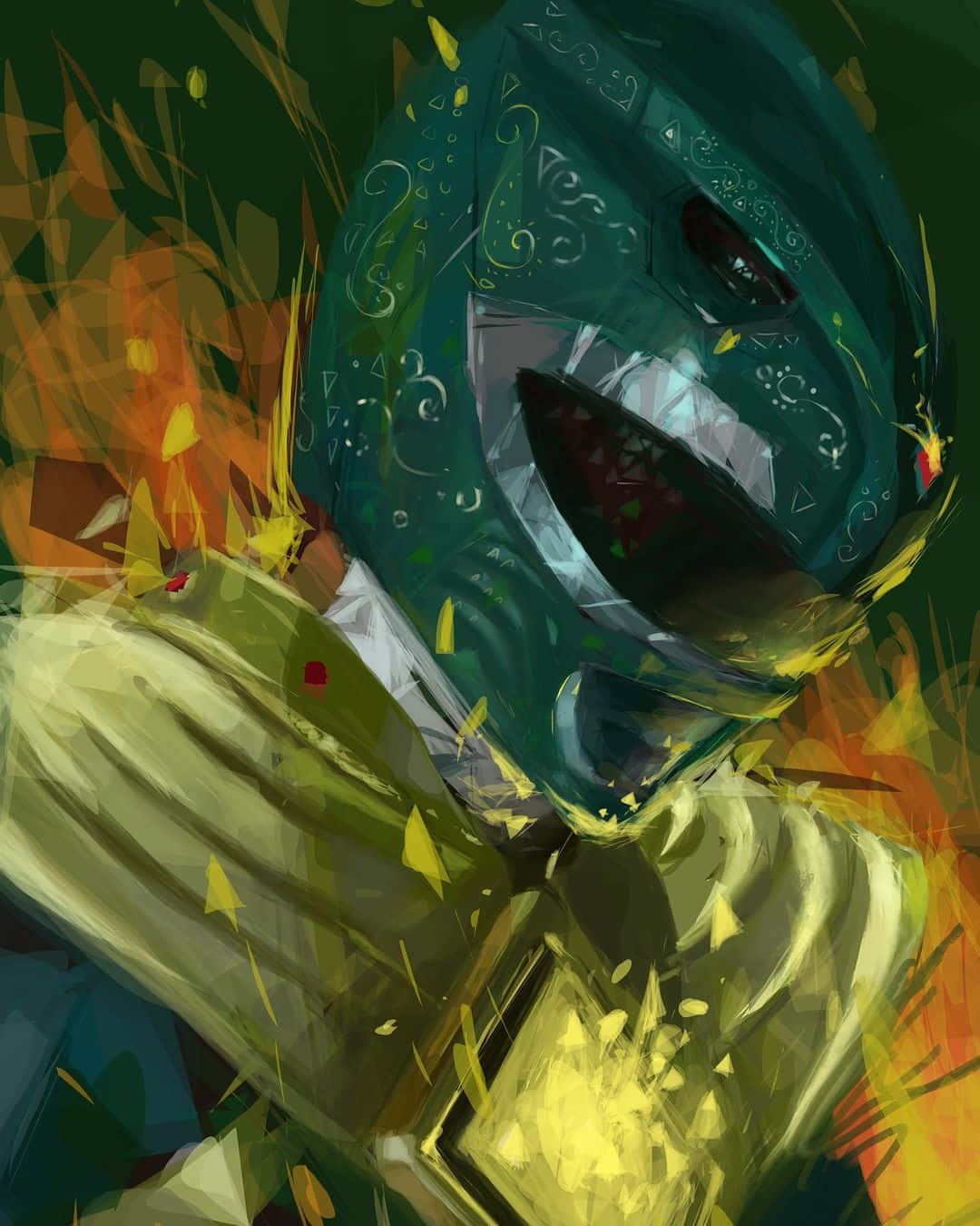 Green Ranger, teal masked warrior, ornate patterns, HD Phone Wallpaper