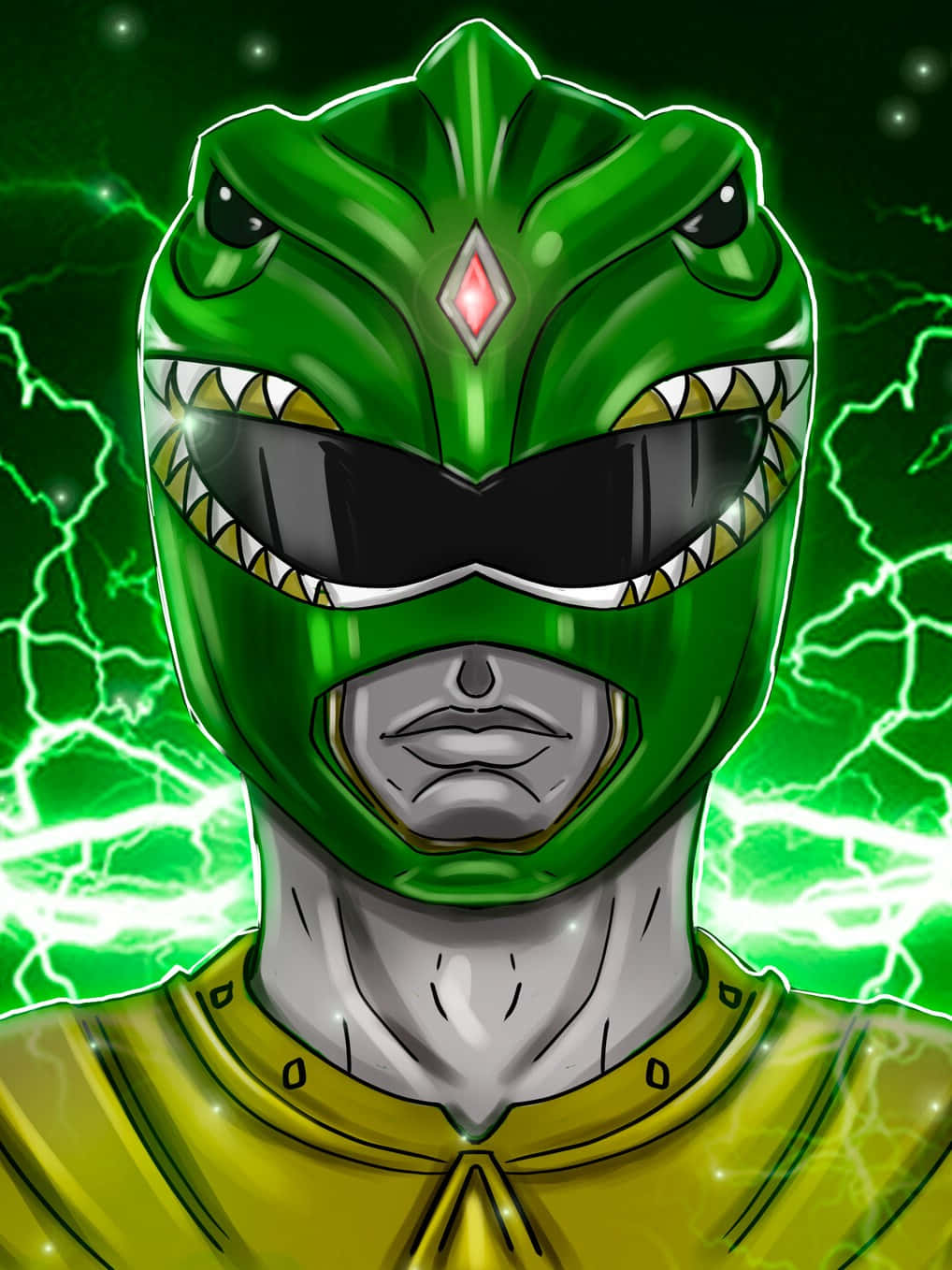Green Ranger, dinosaur-themed superhero, glowing lightning, HD Phone Wallpaper