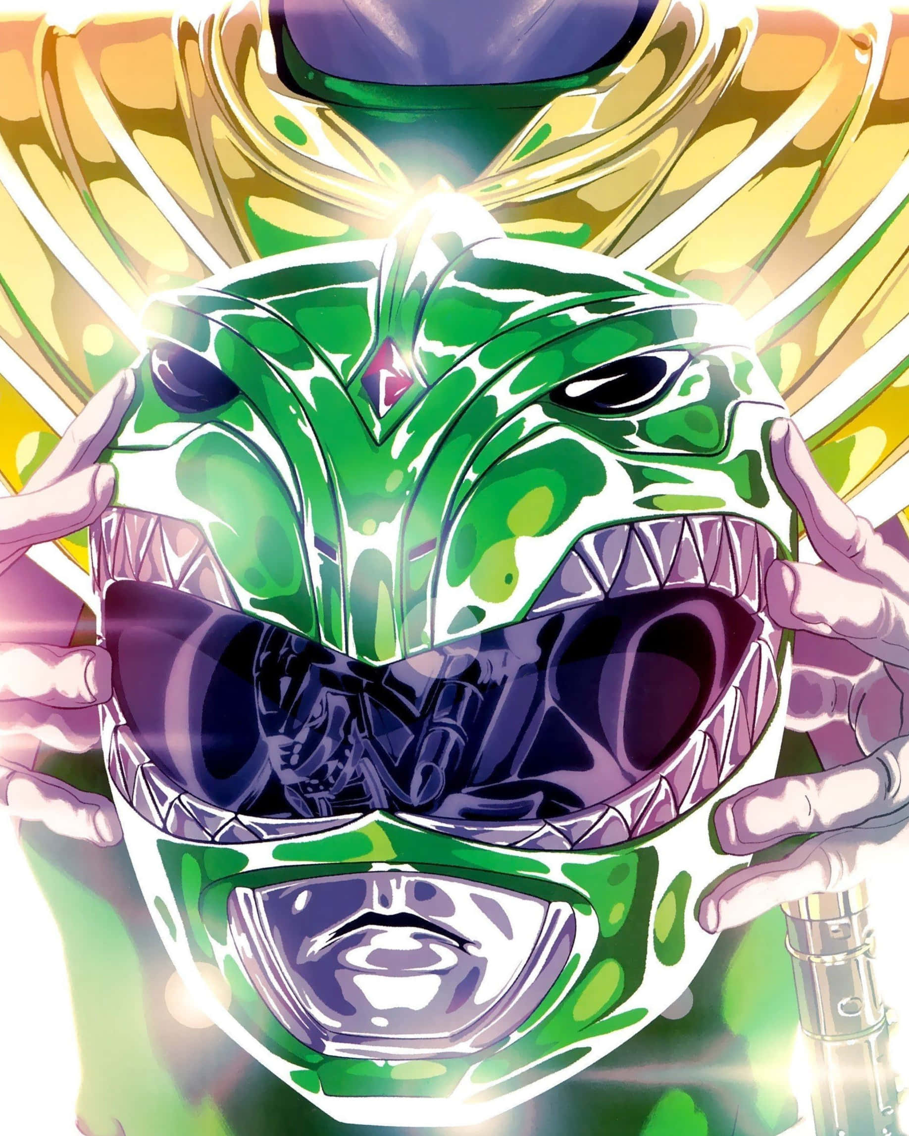 Green Ranger, green and gold armored helmet, glowing eyes, Full HD Phone Wallpaper