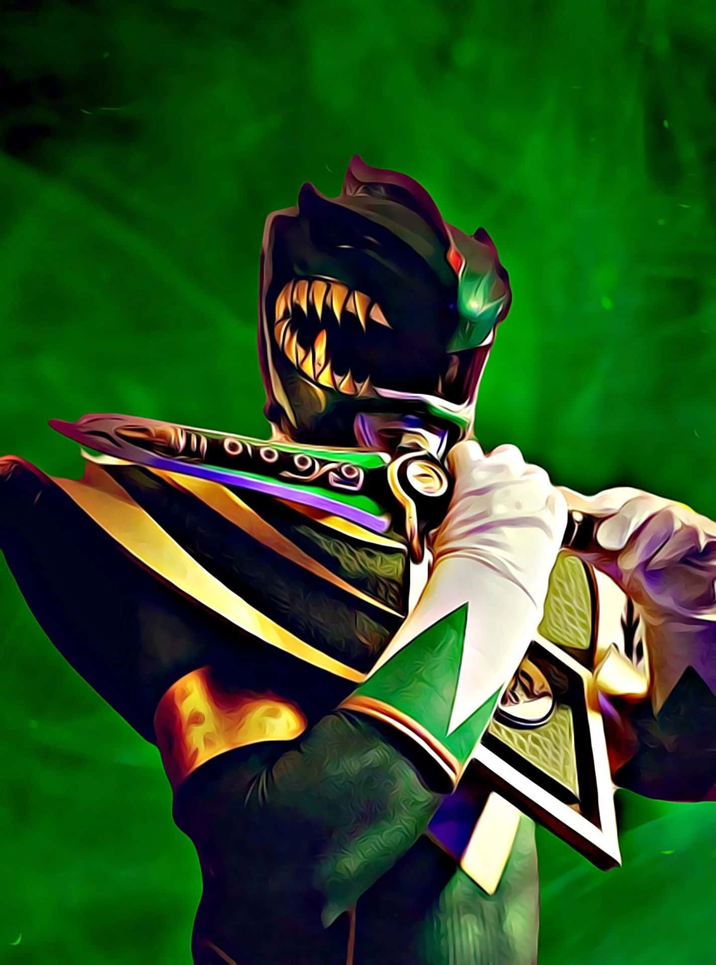 Green Ranger, dinosaur-themed helmet, glowing sword, Full HD Phone Wallpaper