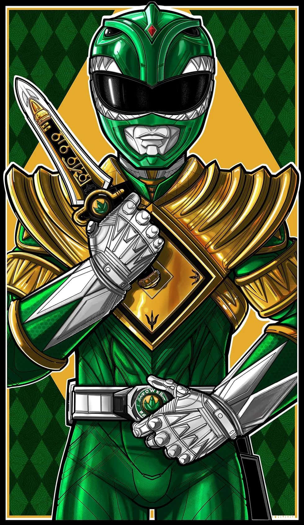 Green Ranger, power stance, green and gold armored, HD Phone Wallpaper