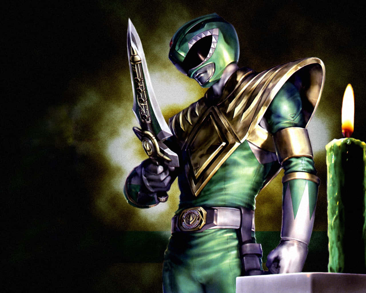 Green Ranger, gold and green armor, sword, HD Desktop Wallpaper