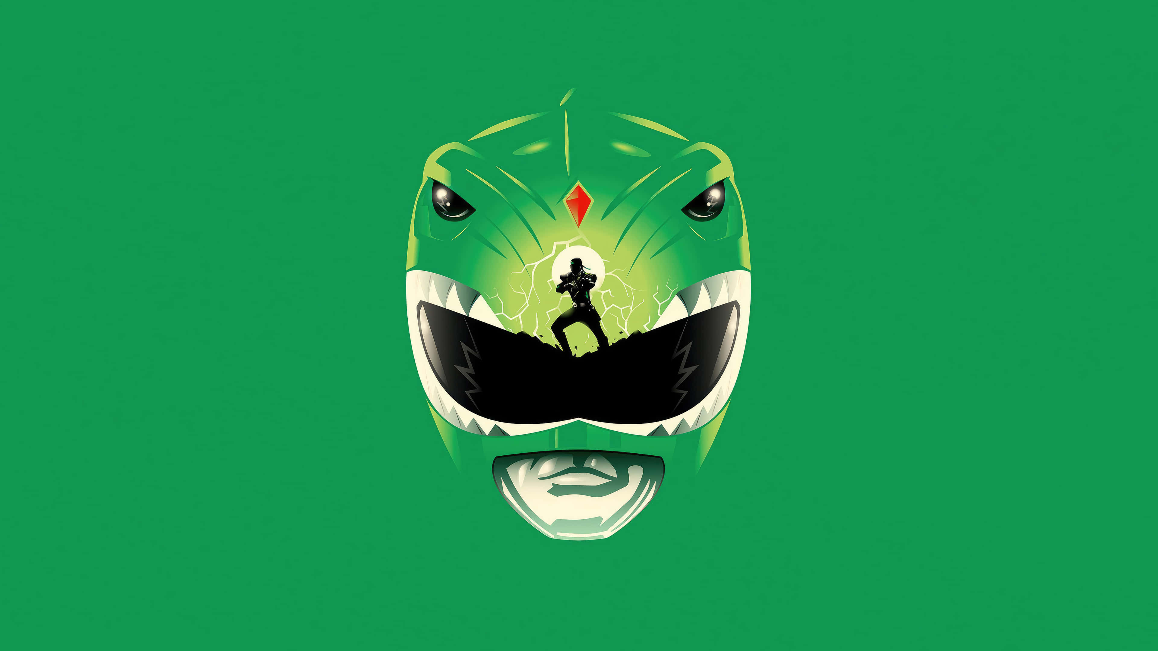 Green Ranger, dinosaur mask, black silhouette, 4K Desktop Wallpaper