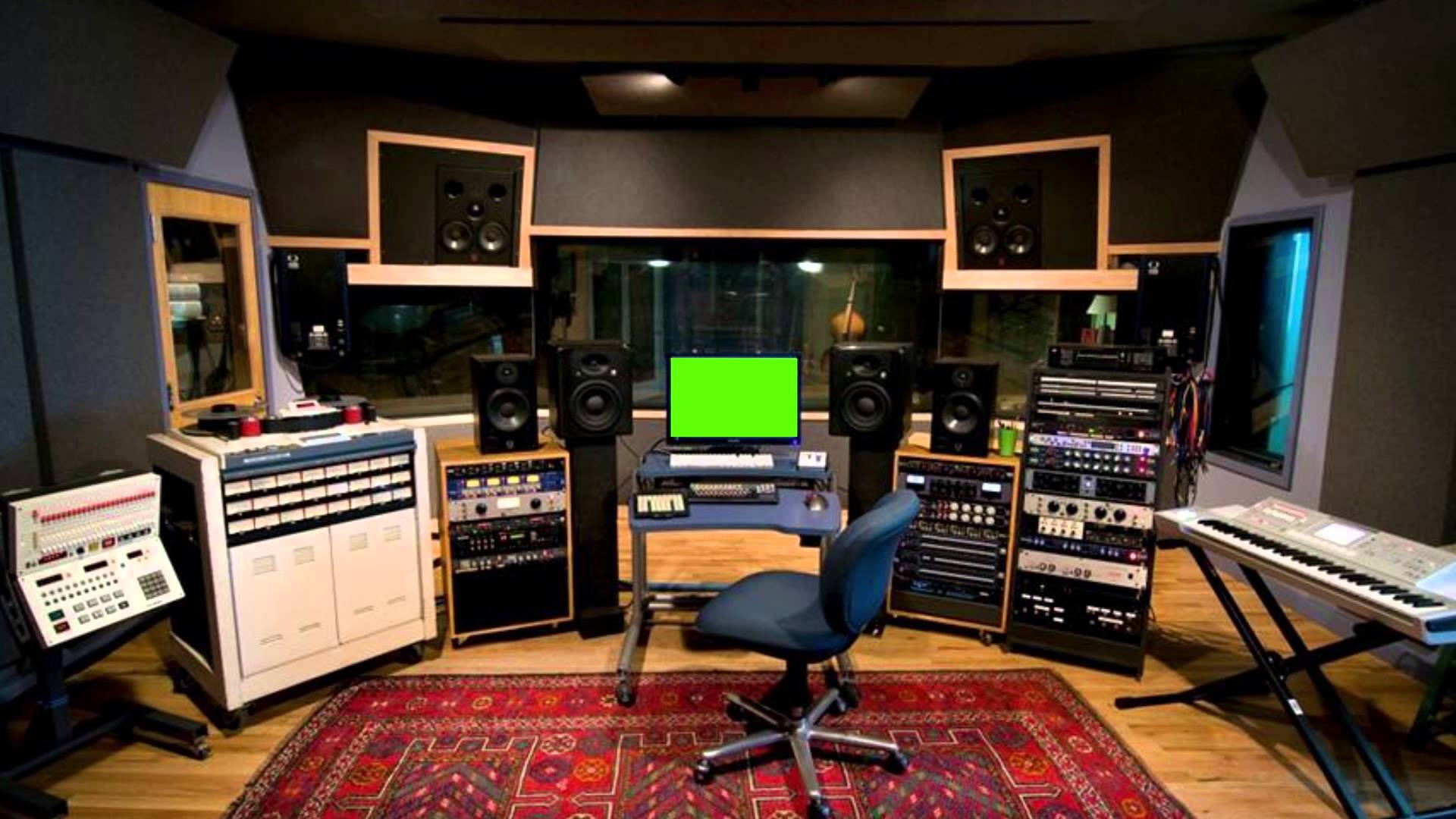 Green Screen Studio, vintage gear, soundproof walls, Full HD Desktop Wallpaper