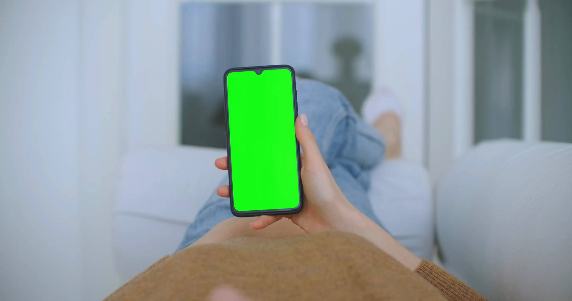 green screen, white couch, smartphone, Full HD Desktop Wallpaper