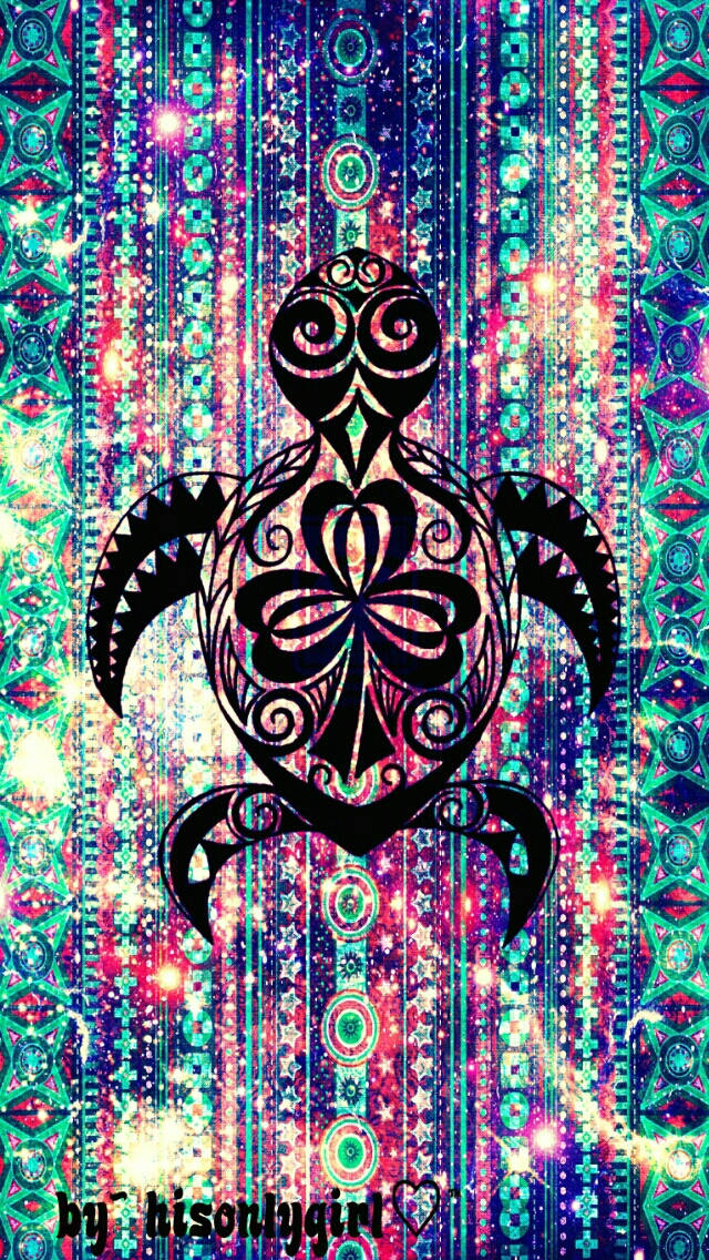 sea turtle, black tribal-style turtle silhouette, swirls and geometric patterns, SD Phone Wallpaper