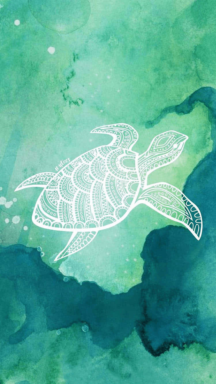 Green Sea Turtle, watercolor artwork, white line art, HD Phone Wallpaper