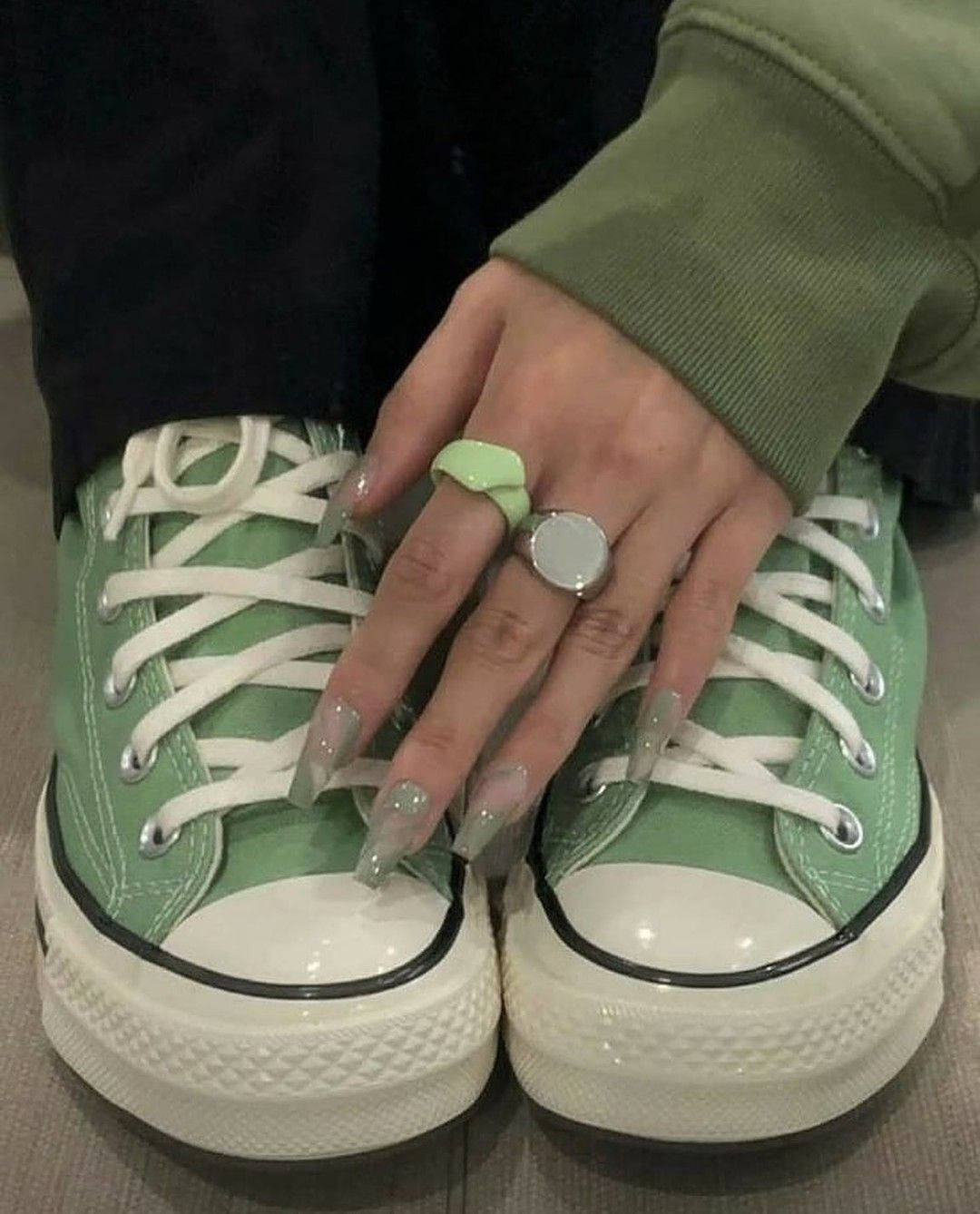 mint green sneakers, white laces, thick soles, HD Phone Wallpaper