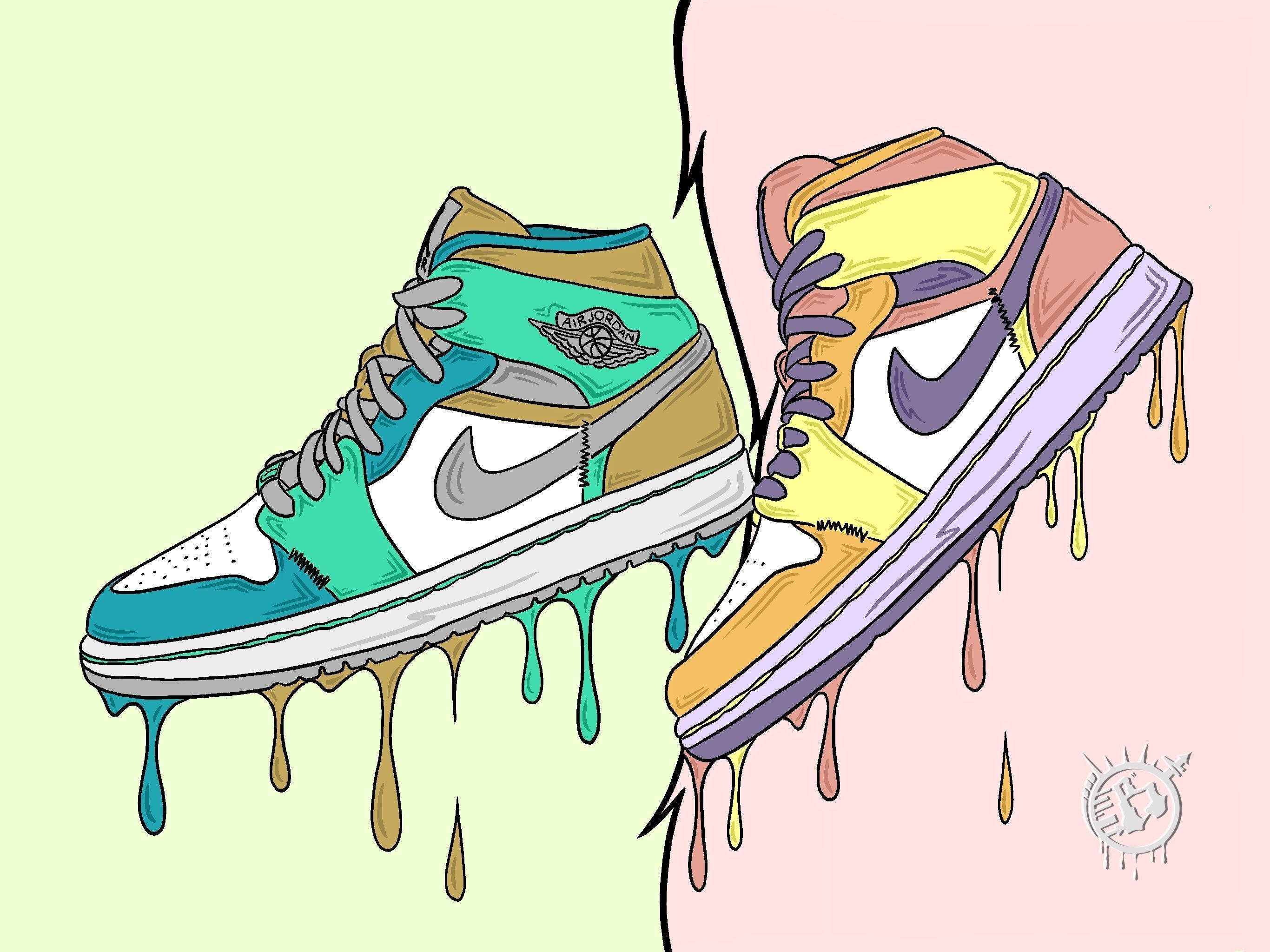 green shoes, high-top sneakers, colorful paint drips, 2K Desktop Wallpaper