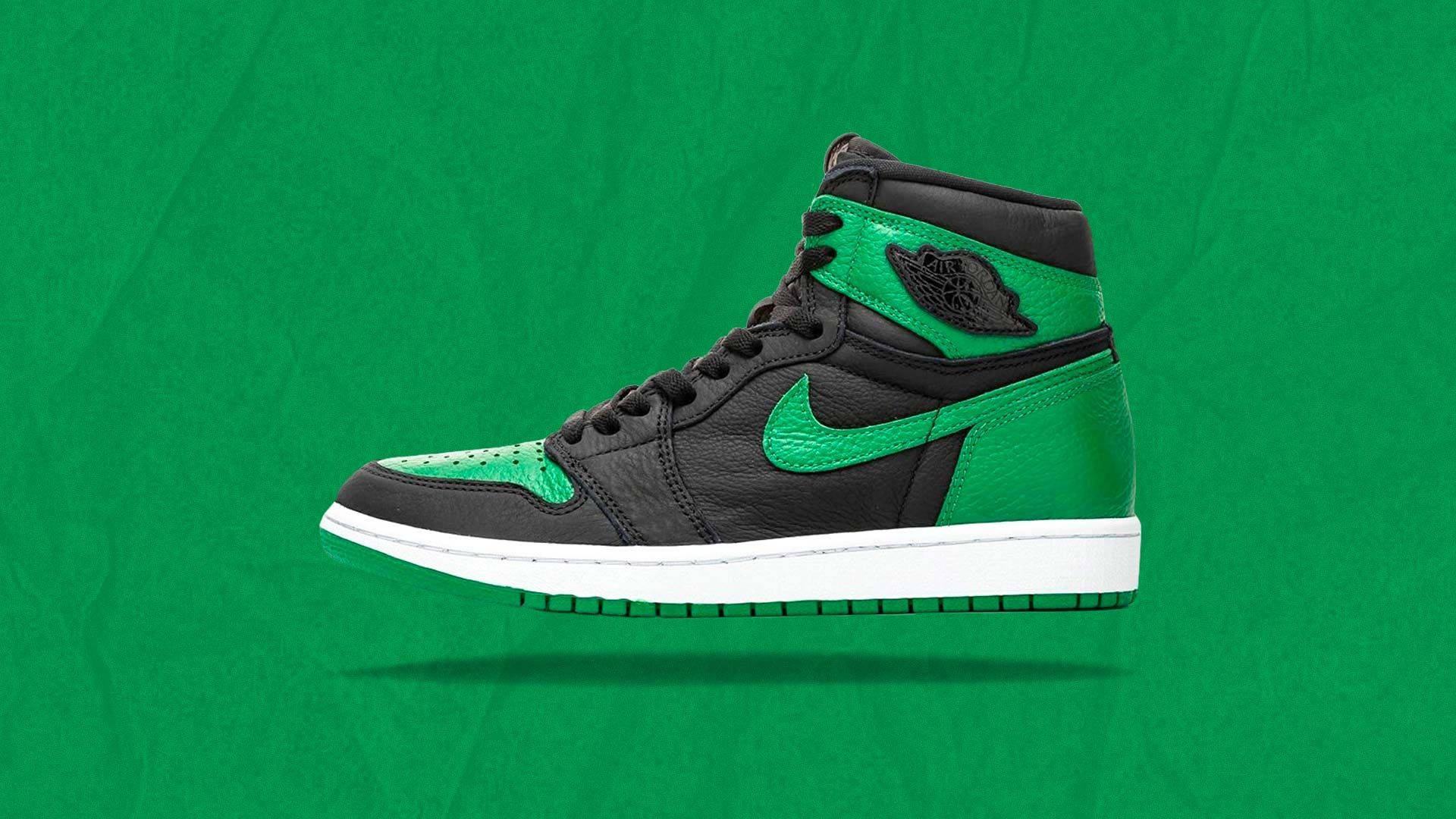 green shoes, black and vibrant green high-top sneaker, white sole, Full HD Desktop Wallpaper