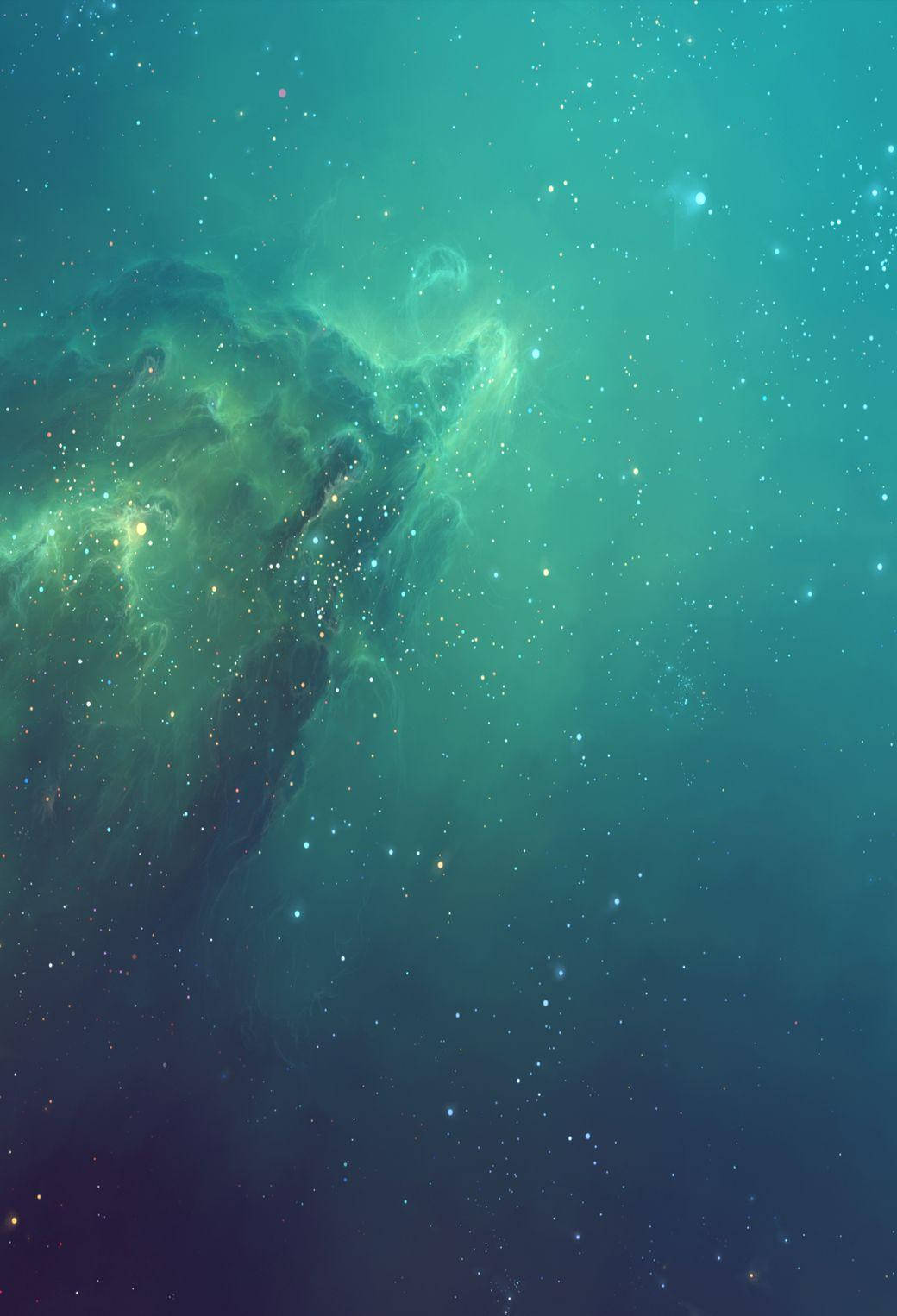 Starry Green Sky, iOS 7, cosmic nebula, HD Phone Wallpaper