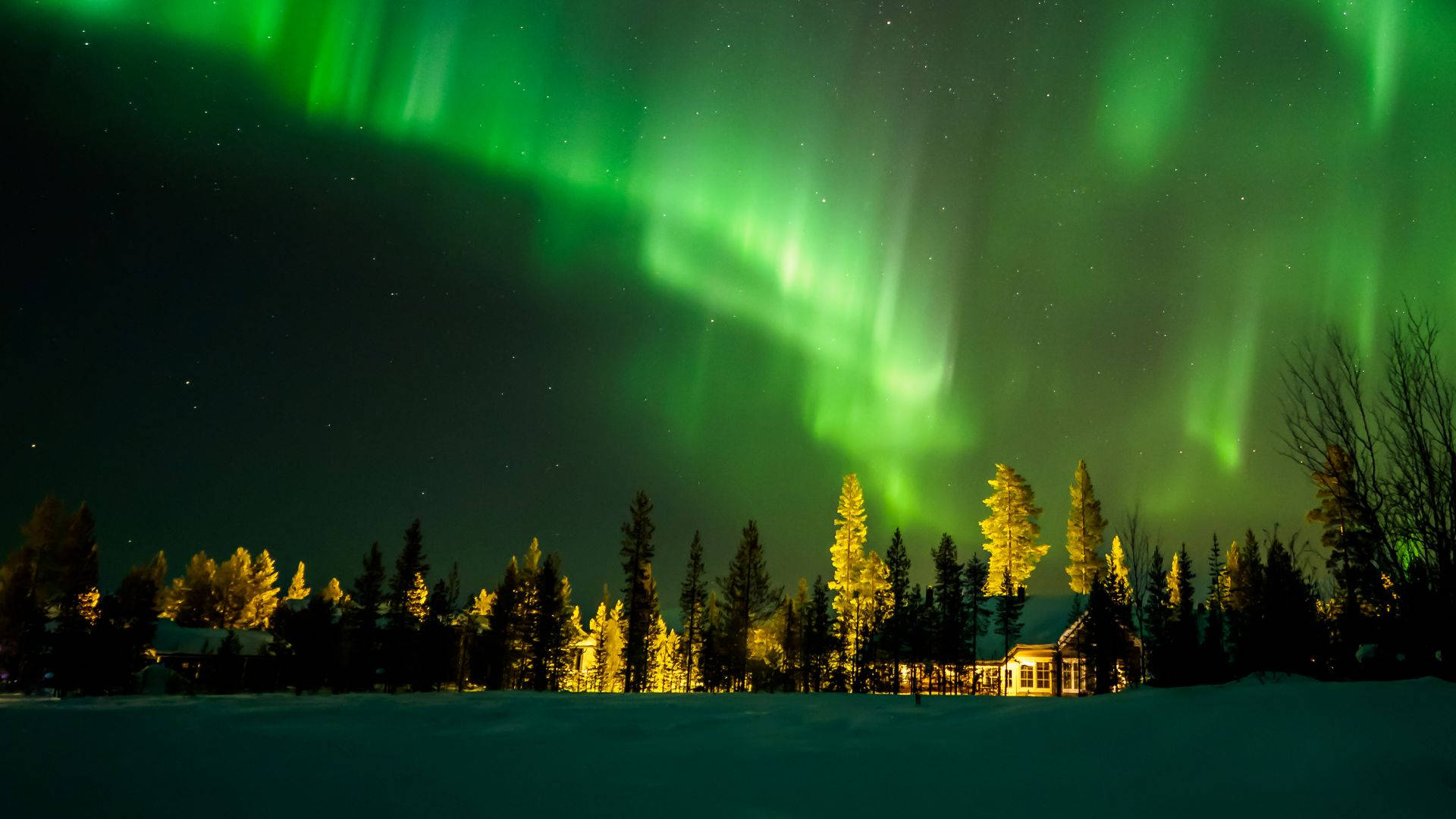 Green Sky, aurora borealis, starry night sky, Full HD Desktop Wallpaper