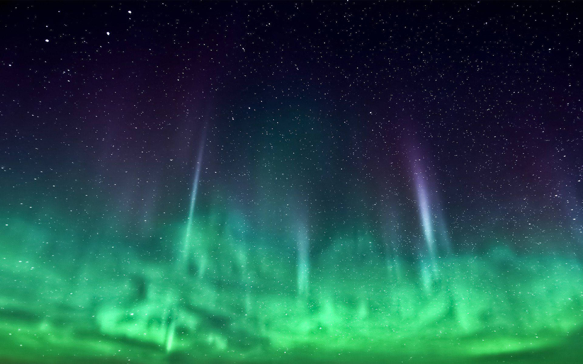 Green Sky, white pillars, vibrant green auroras, Full HD Desktop Wallpaper