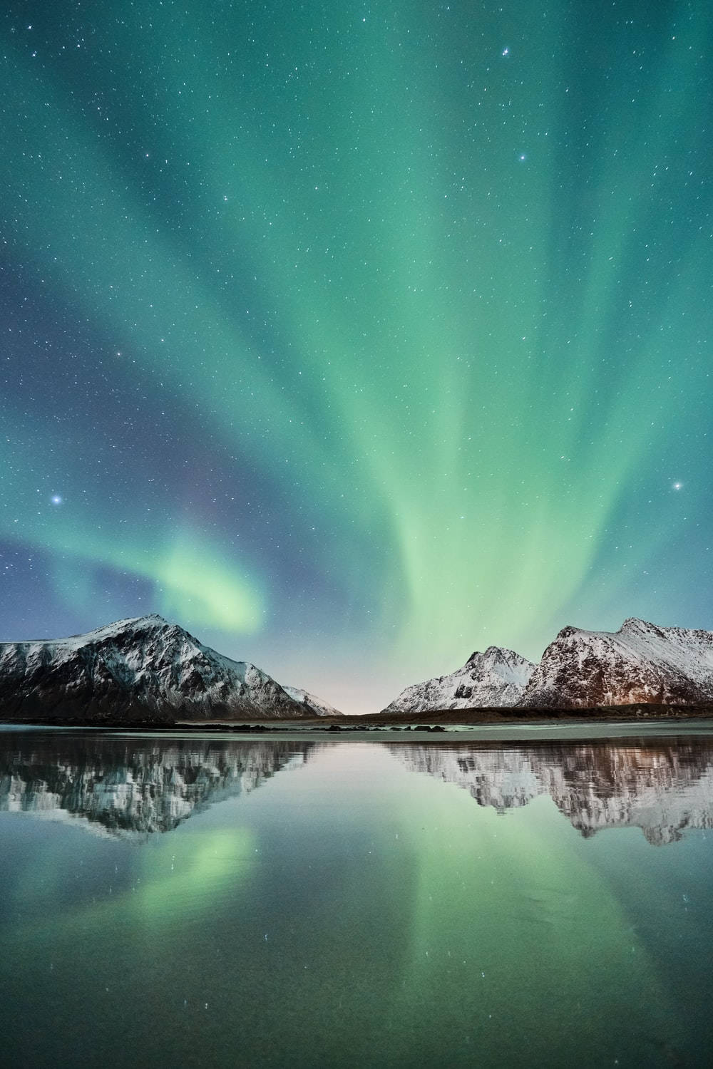 Green Sky, ice mountains, aurora borealis, HD Phone Wallpaper