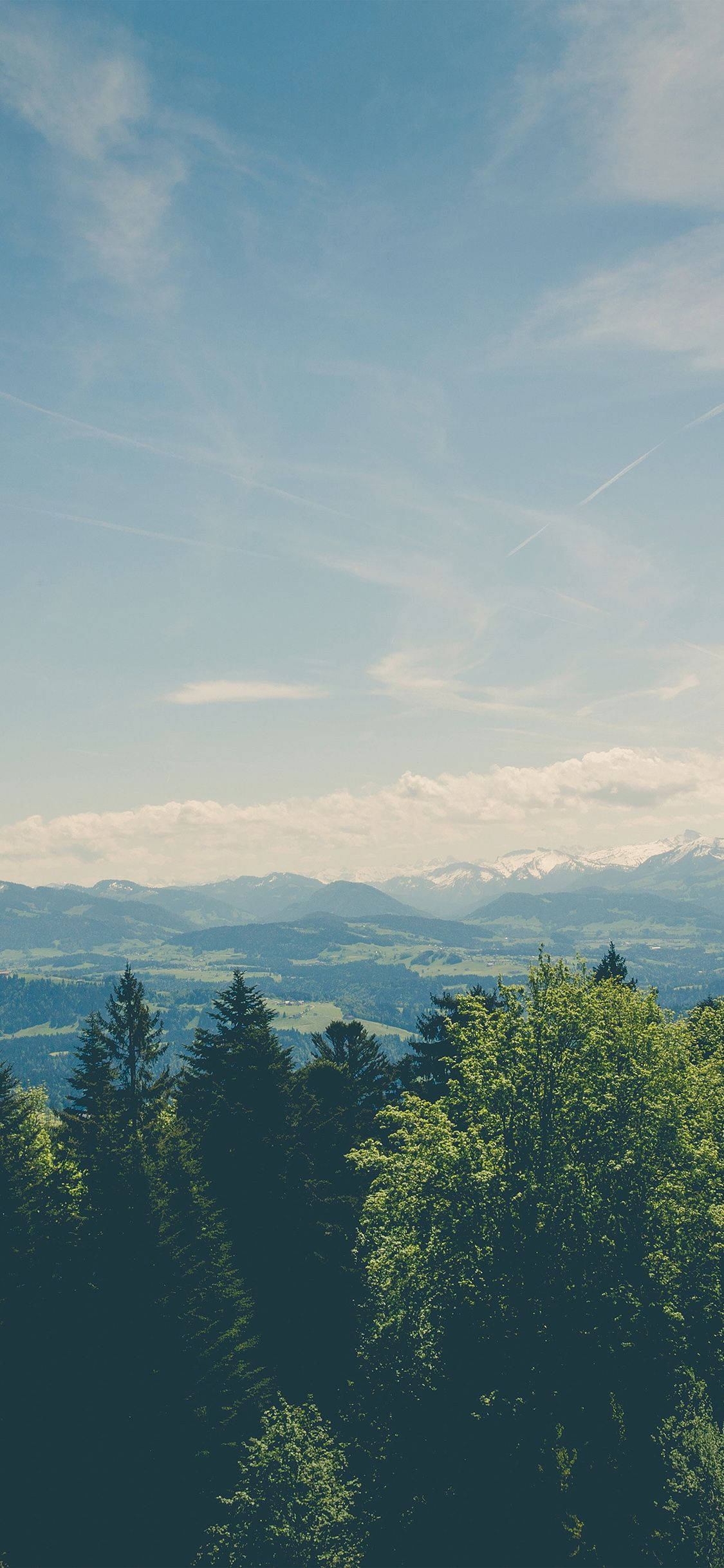 Green Sky, mountains, trees, Full HD Phone Wallpaper