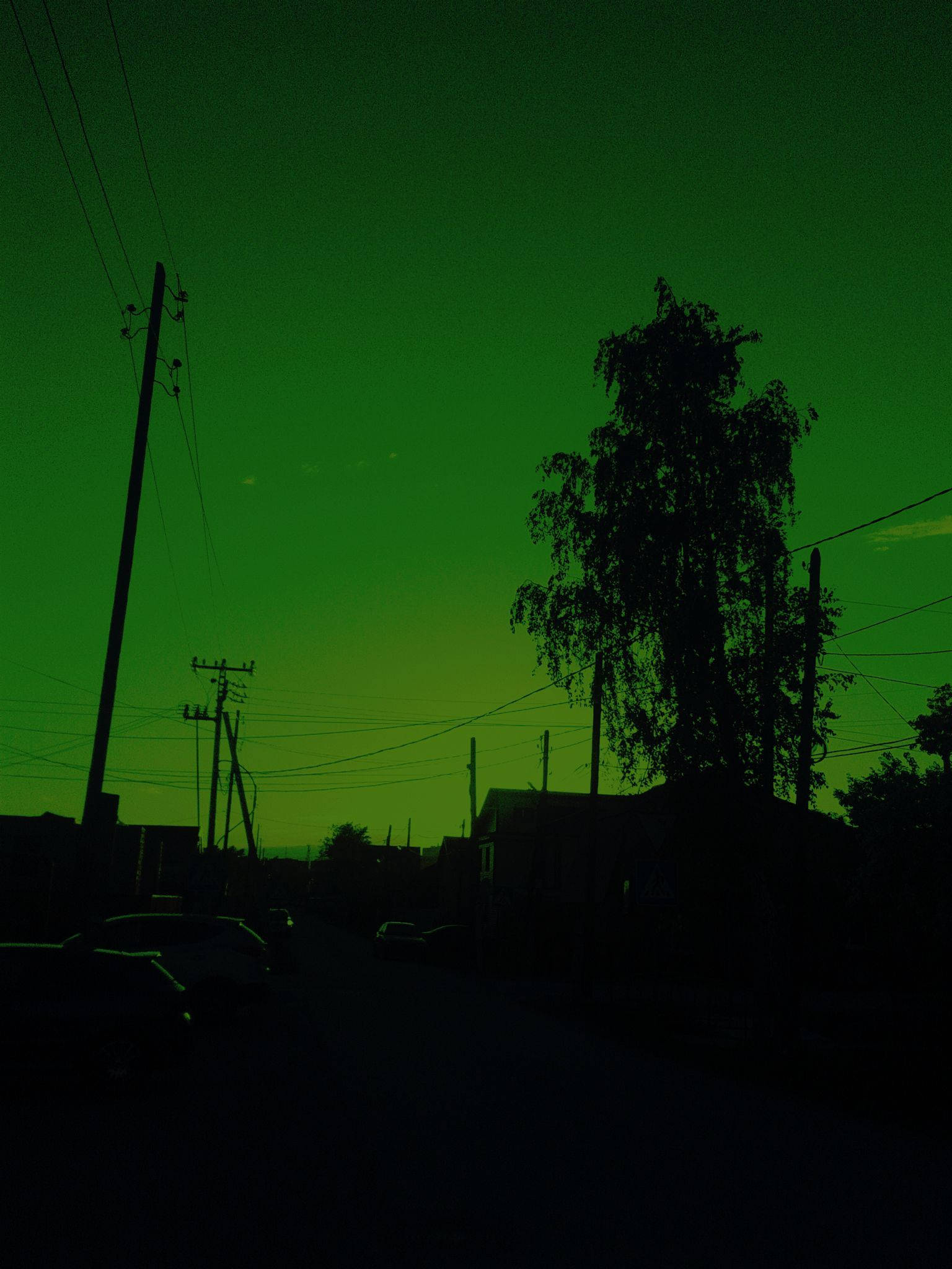 Dark Green Sky, street, dusk, Full HD Phone Wallpaper