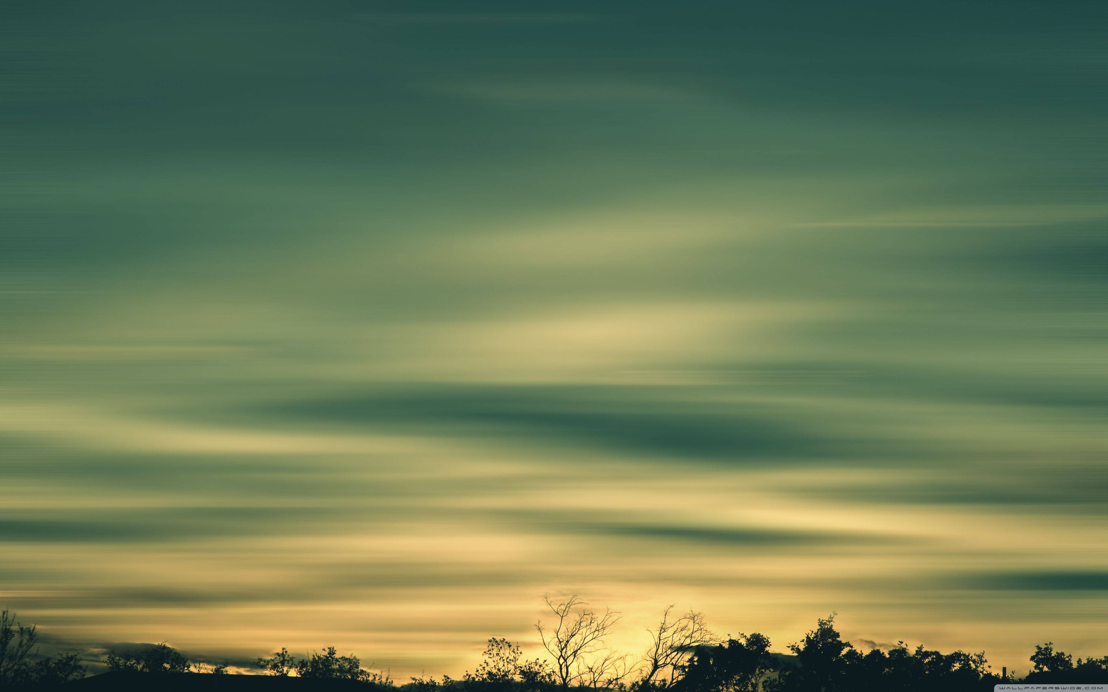 Gloomy Blue Green Sky, serene sunset sky, streaked green and gold clouds, 4K Desktop Wallpaper