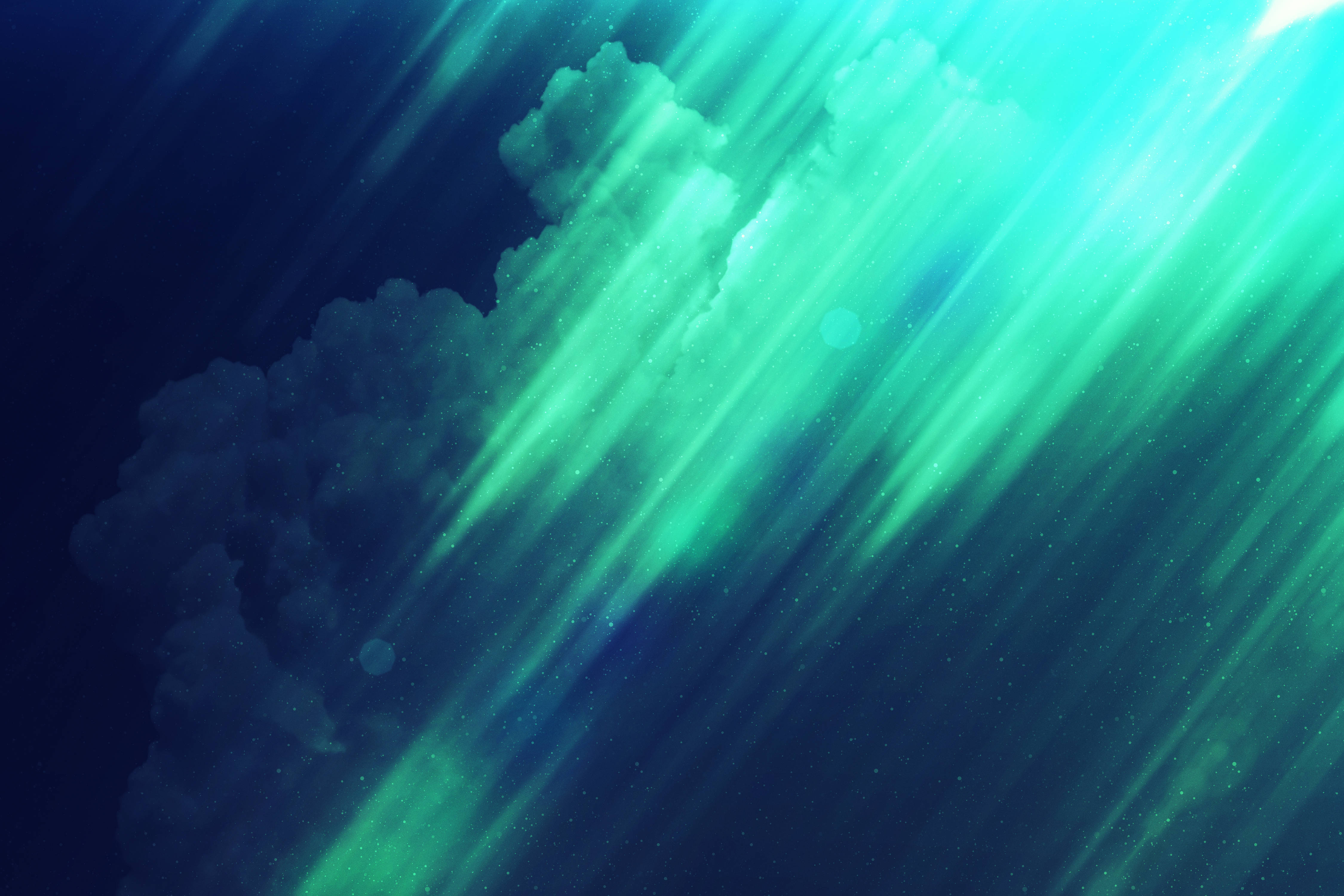 Green Mystical 4K Sky, vibrant green aurora rays, dark sky, 4K Desktop Wallpaper