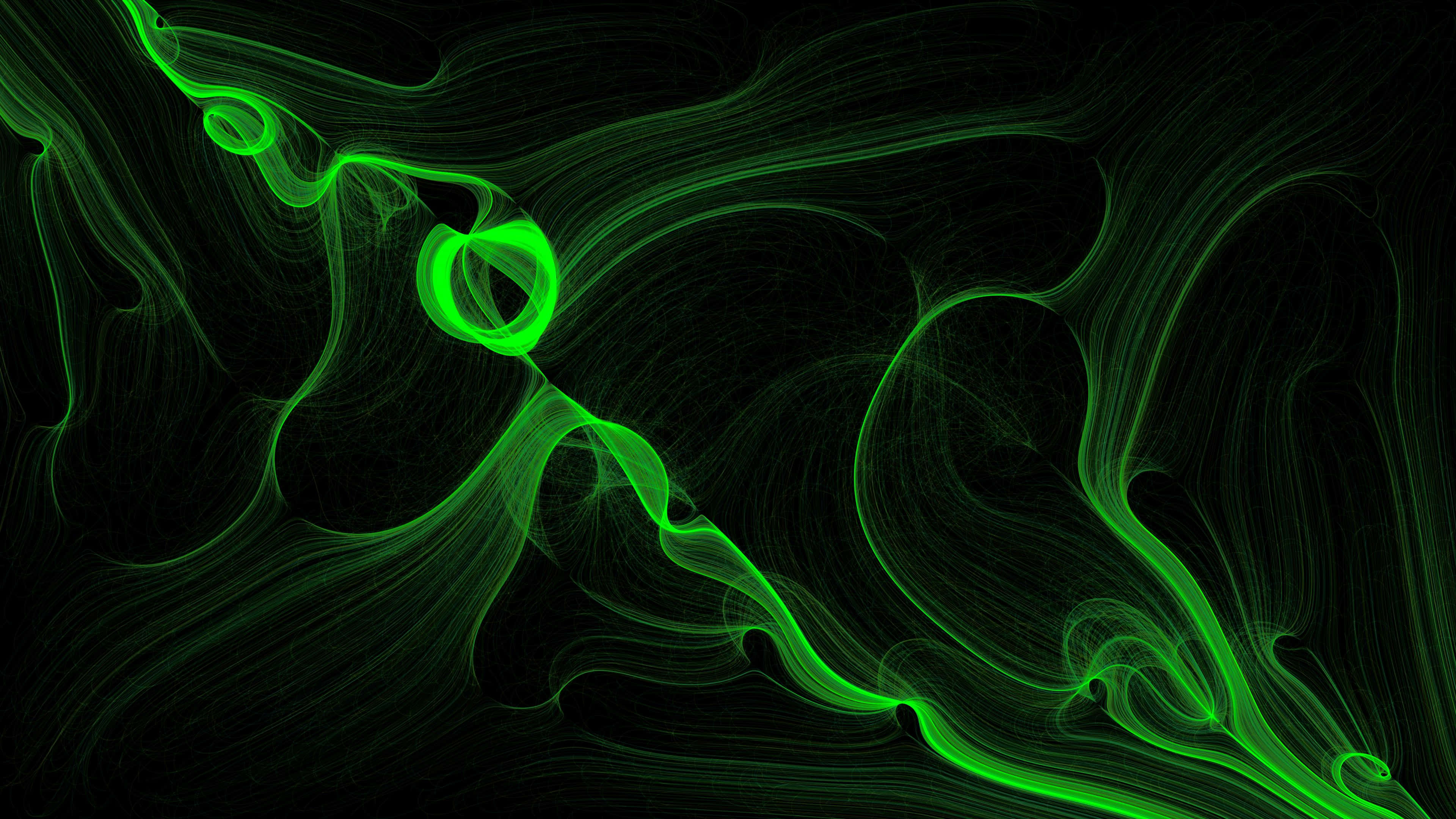 neon green, fractal lines, wavy pattern, 4K Desktop Wallpaper