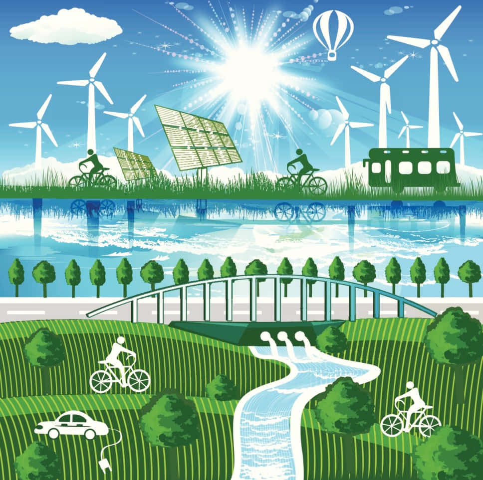 green technology, cyclists, solar panels, SD Desktop Wallpaper