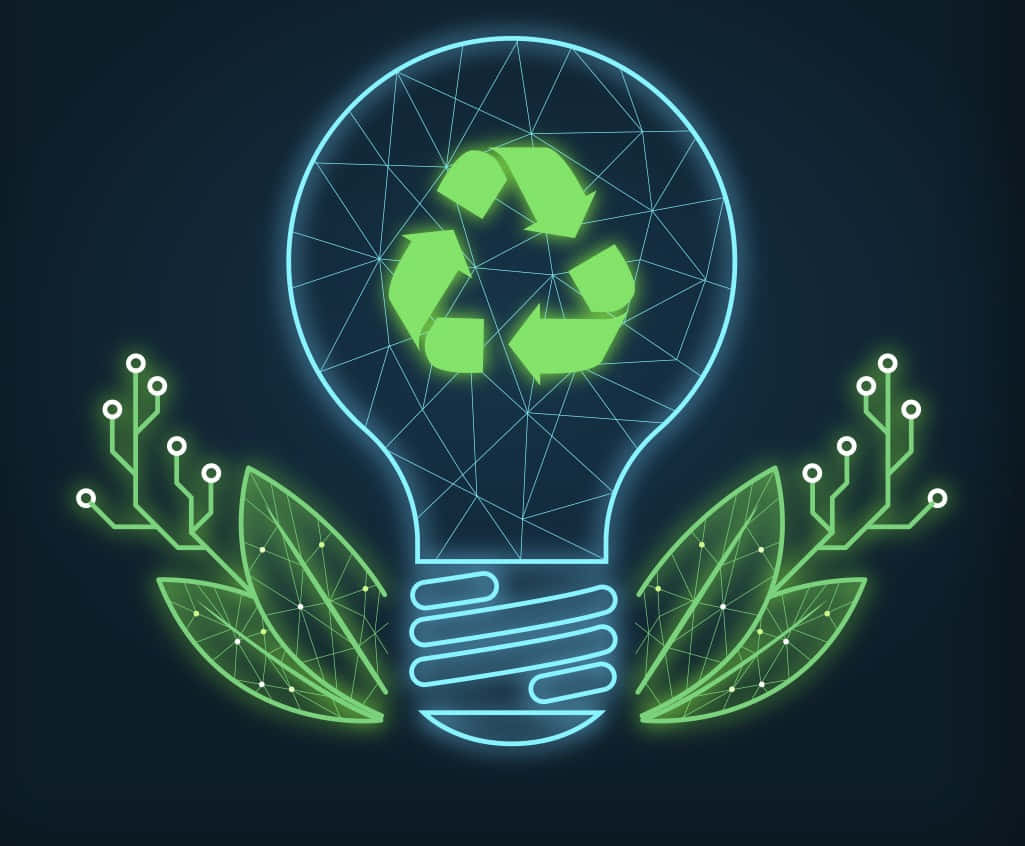 neon lightbulb, recycling symbol, digital leaves, SD Desktop Wallpaper