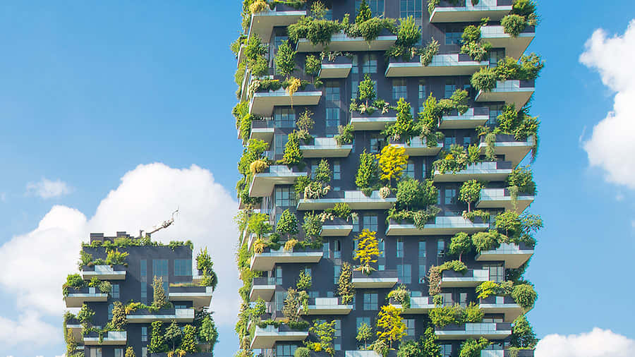 green technology, skyscrapers, lush greenery, SD Desktop Wallpaper