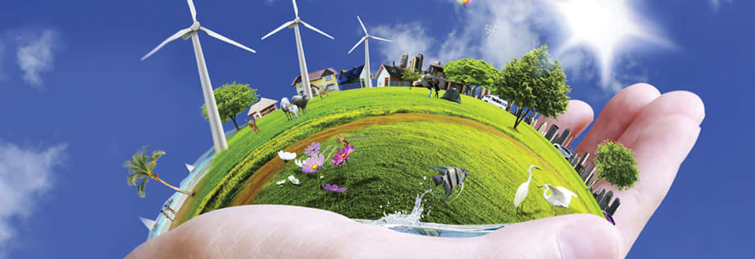 green technology, miniature globe, wind turbines, SD Desktop Wallpaper