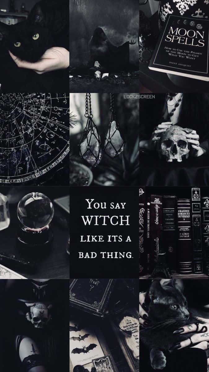 Witch Aesthetic, black cats, skulls, SD Phone Wallpaper
