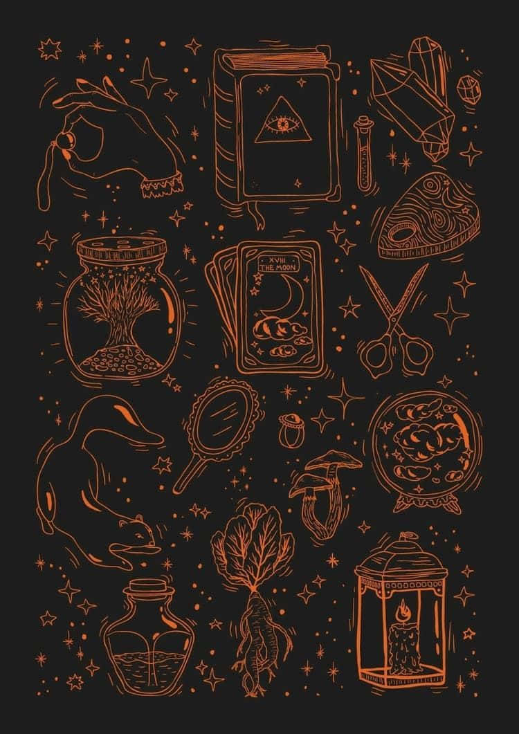 Witch Aesthetic, glowing orange, occult symbols, SD Phone Wallpaper