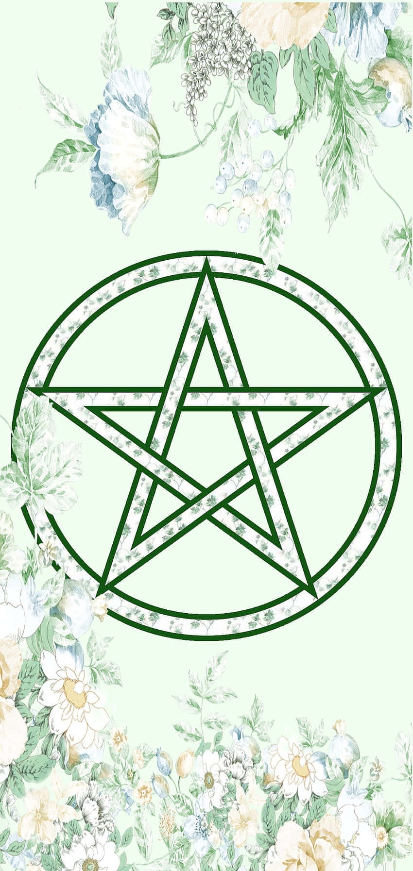 Green Witch, pentacle, floral background, HD Phone Wallpaper
