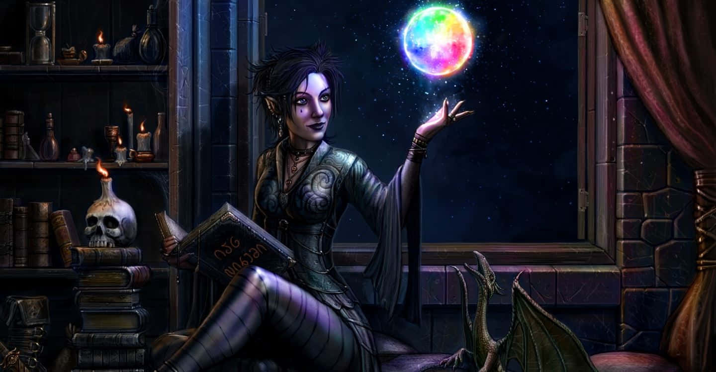 Green Witch, rainbow orb, candlelit study, HD Desktop Wallpaper