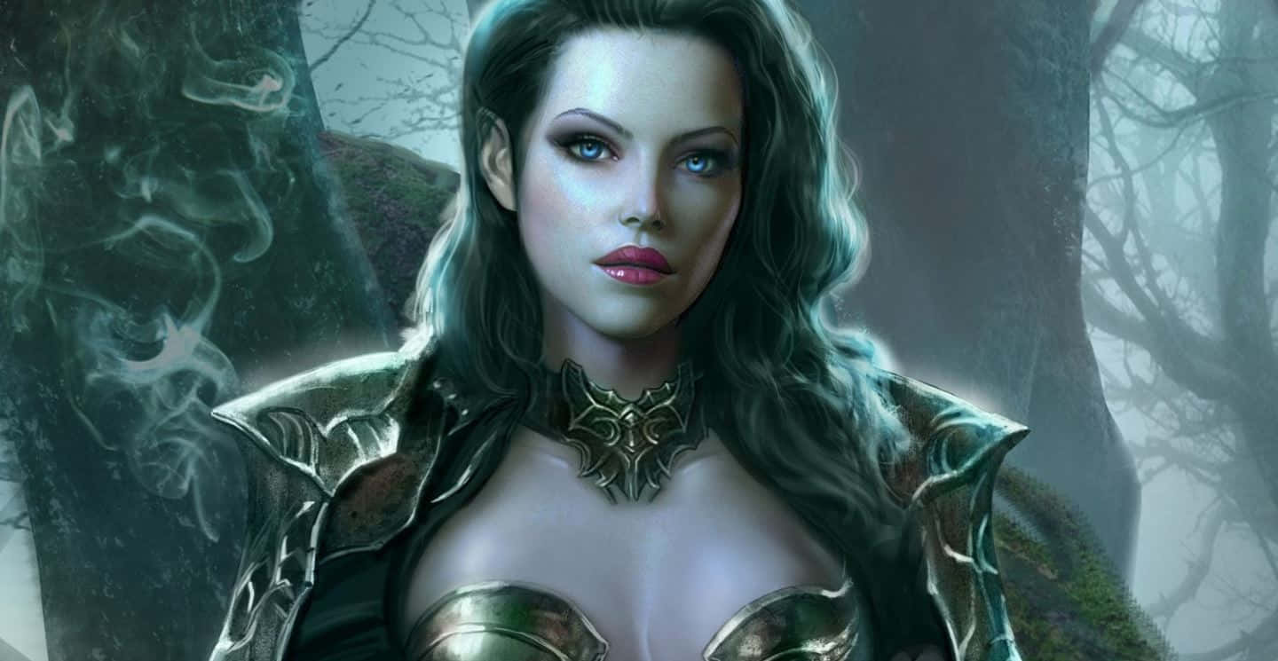 Green Witch, fantasy warrior woman, misty forest, HD Desktop Wallpaper