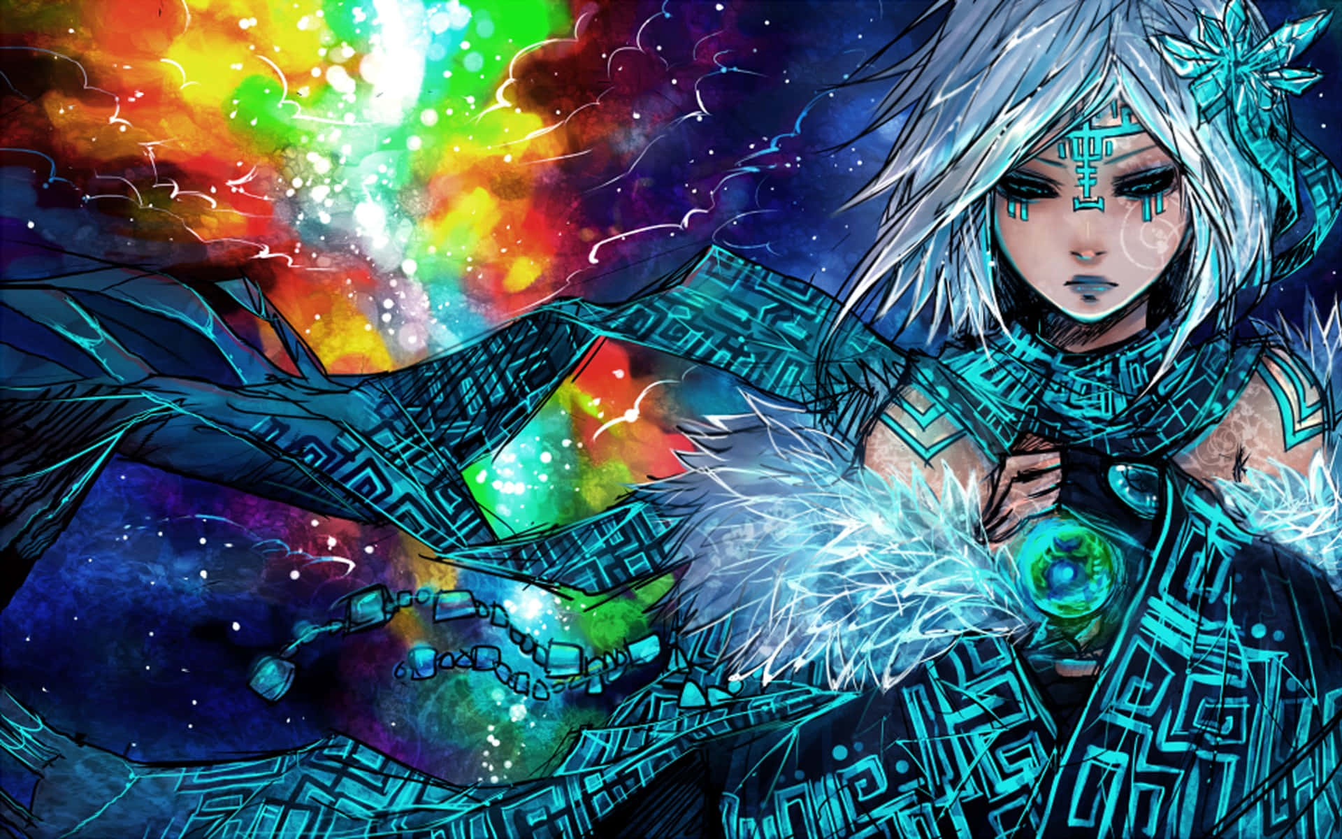 Green Witch, anime warrior, teal armor, Full HD Desktop Wallpaper