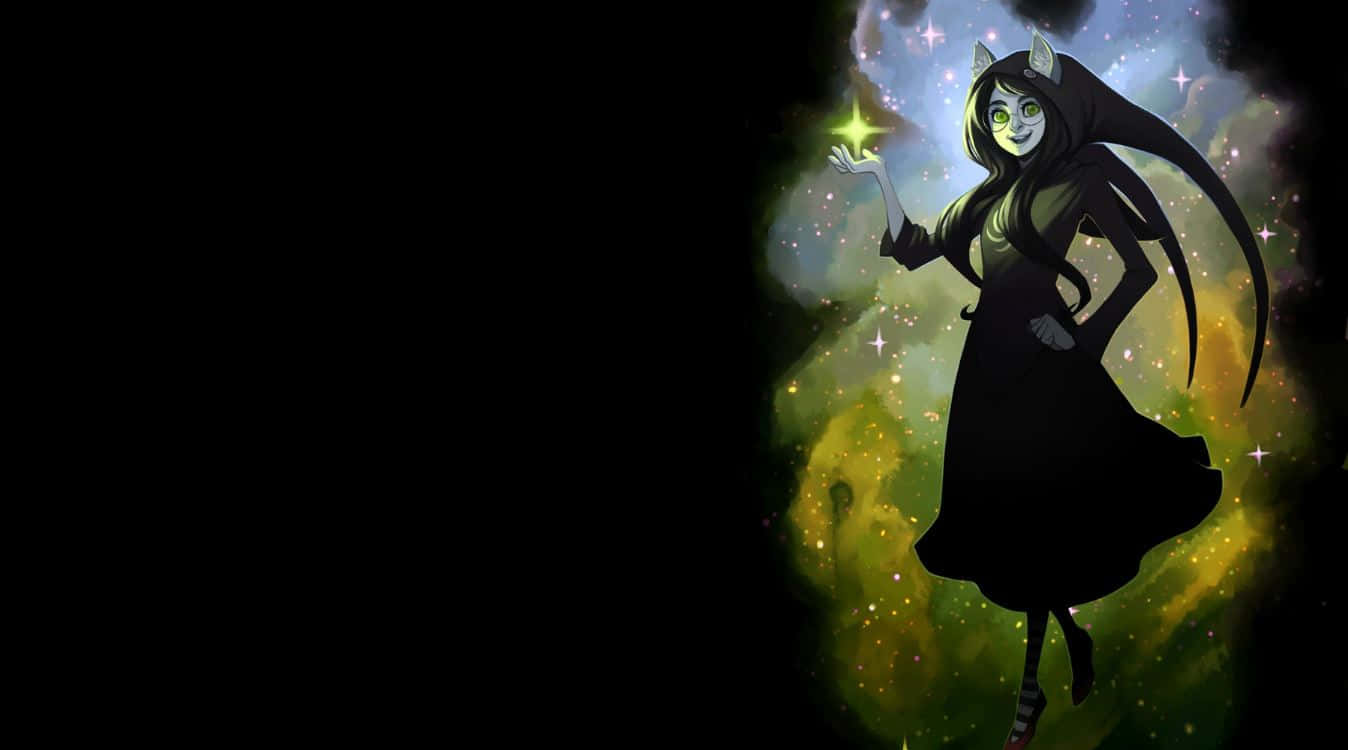 Green Witch, cat-eared witch, black gown, HD Desktop Wallpaper
